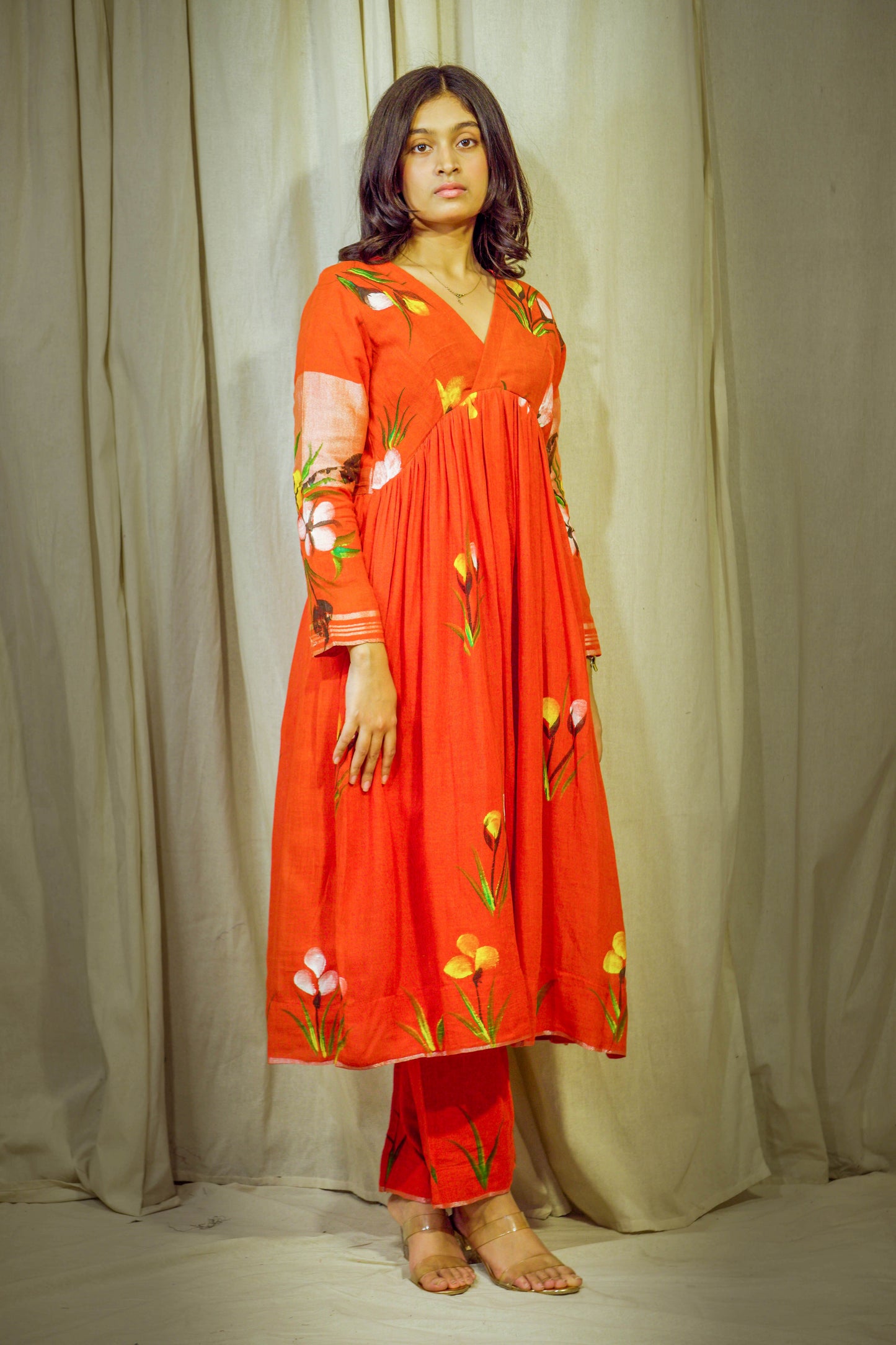 Ruhani Radiance – Hand-Painted Linen Ensemble