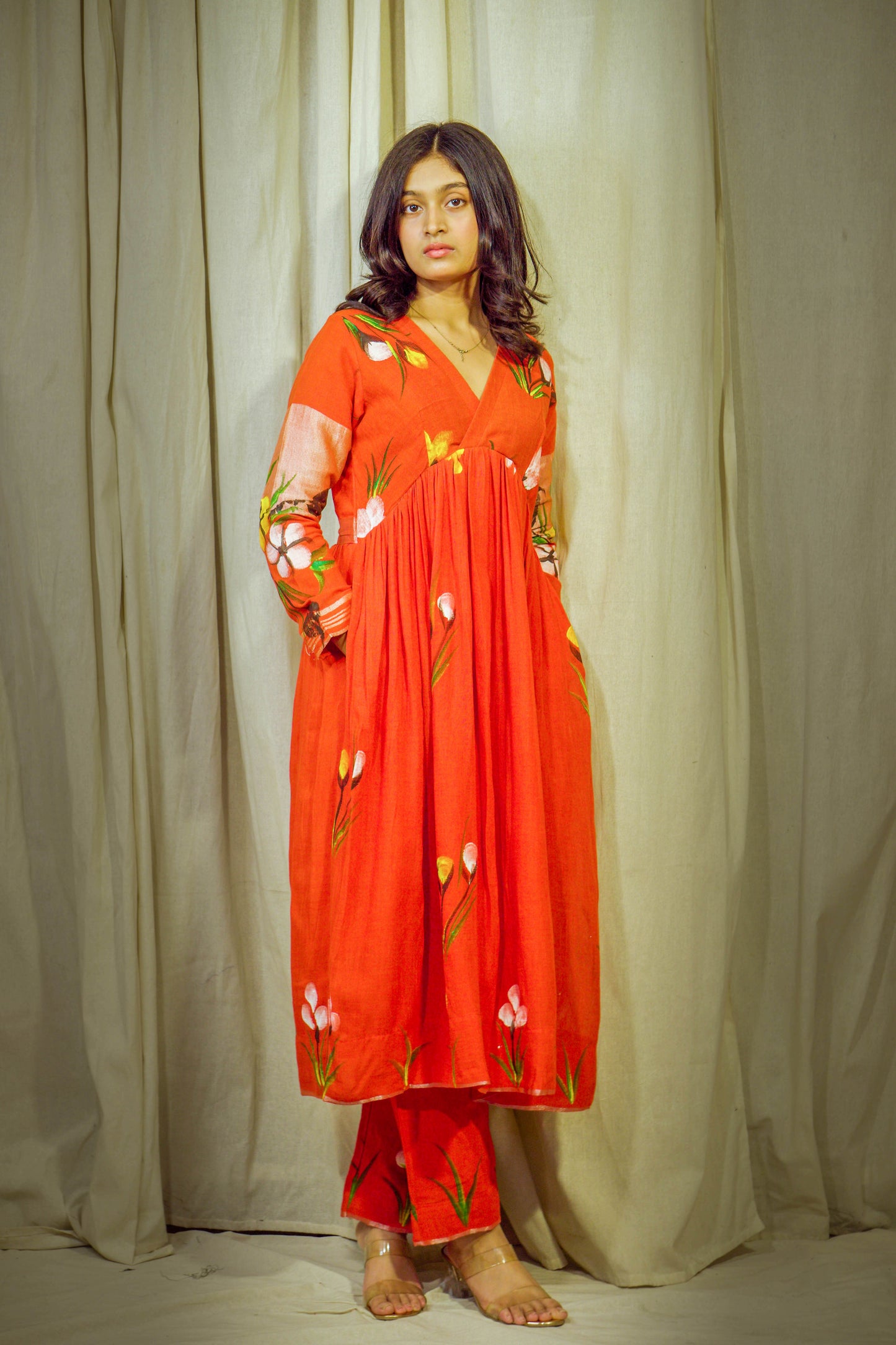 Ruhani Radiance – Hand-Painted Linen Ensemble