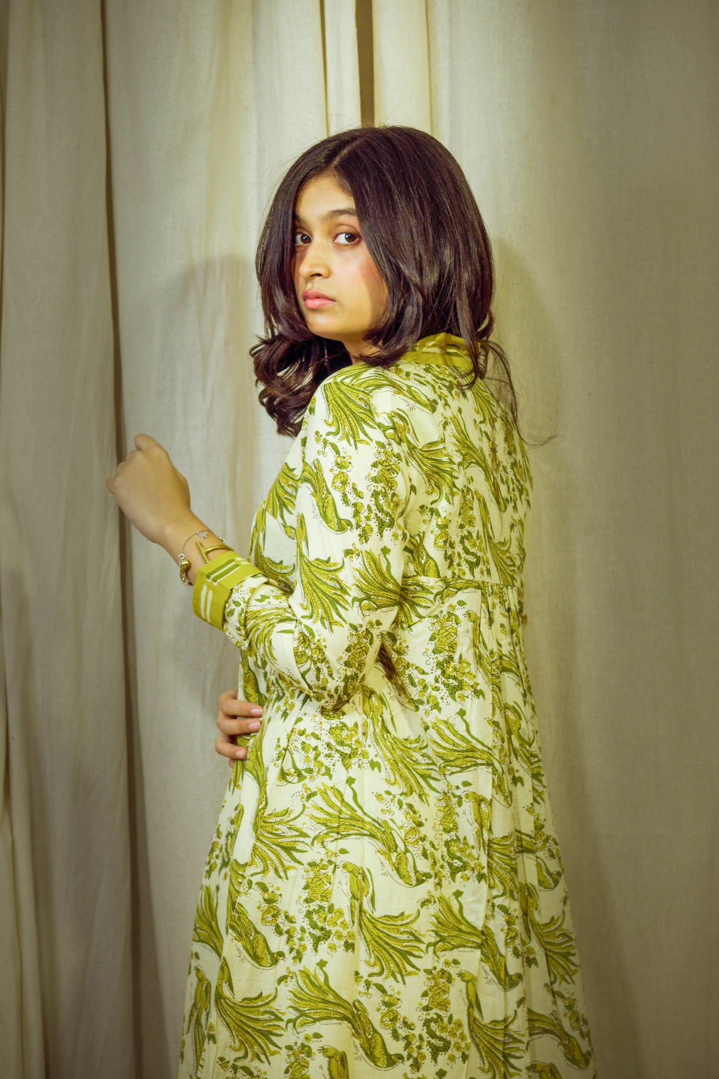 MayuraVeer – Parrot Green Block-Printed Cotton Tunic Set