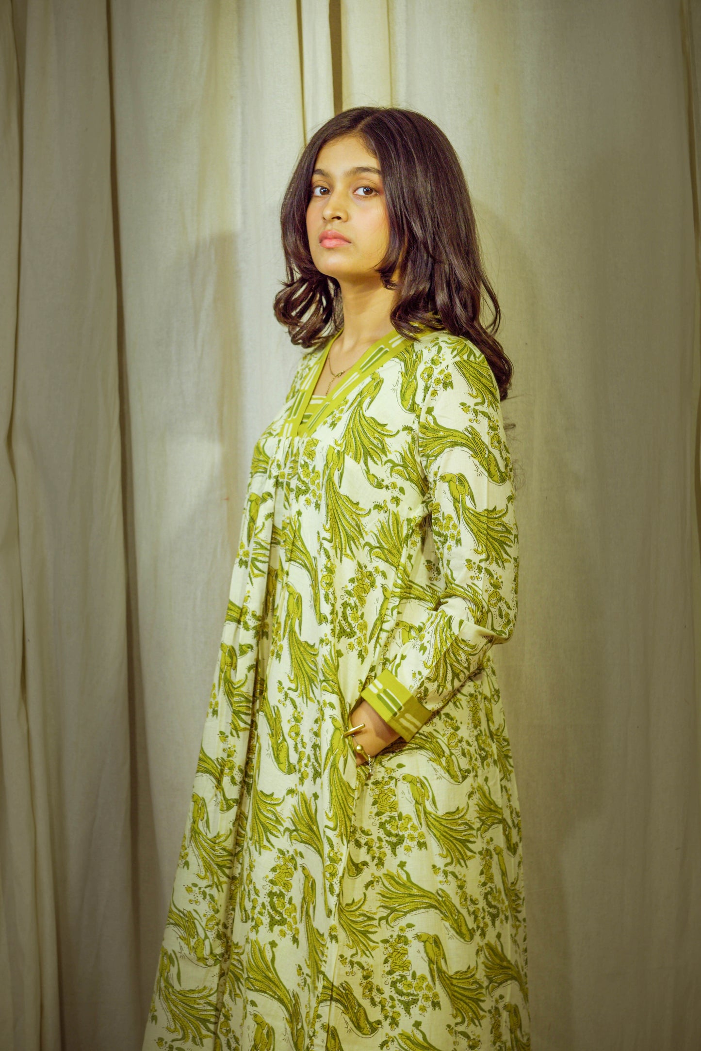 MayuraVeer – Parrot Green Block-Printed Cotton Tunic Set