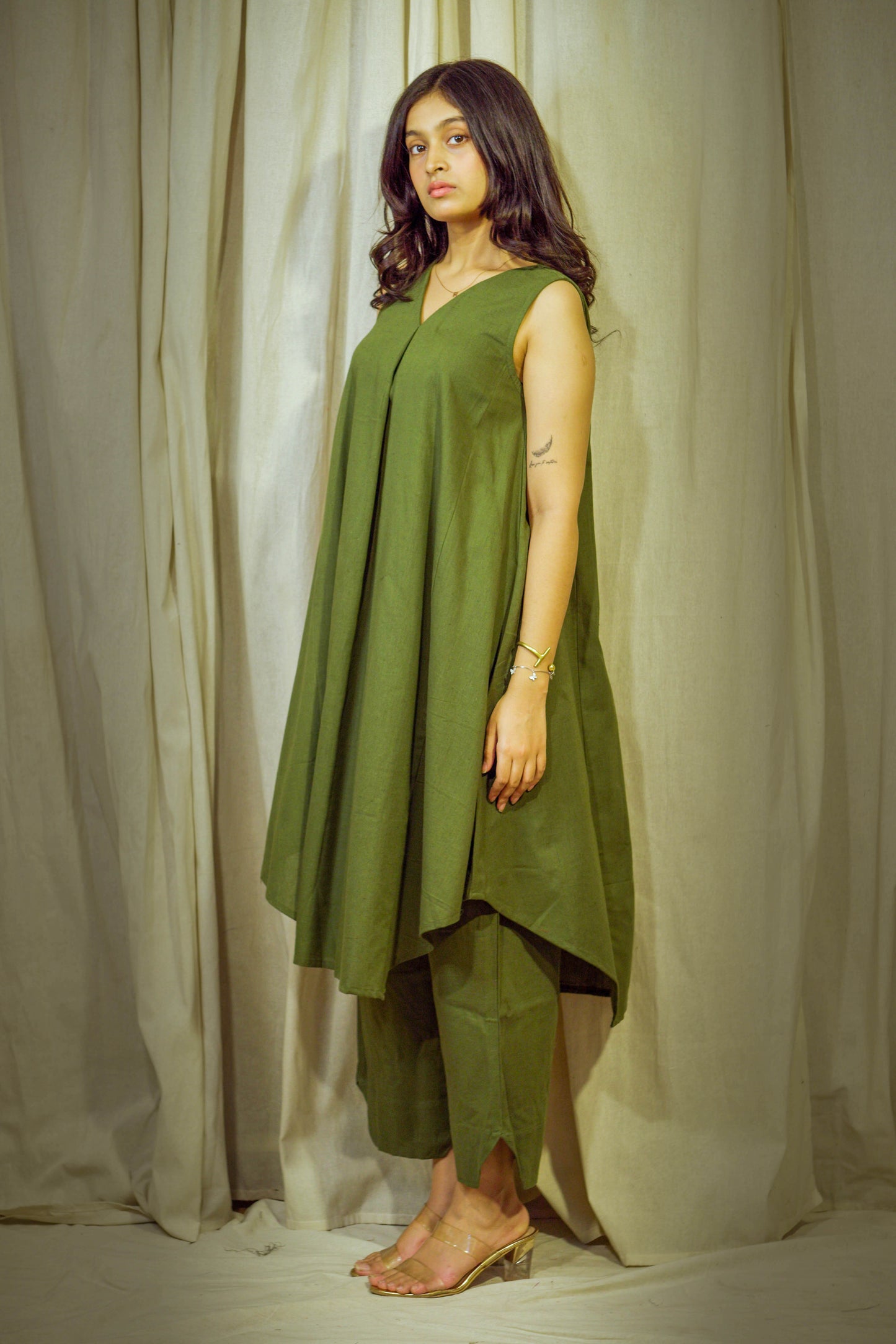 Varnika Sage – Khadi Cotton Indo-Western Set