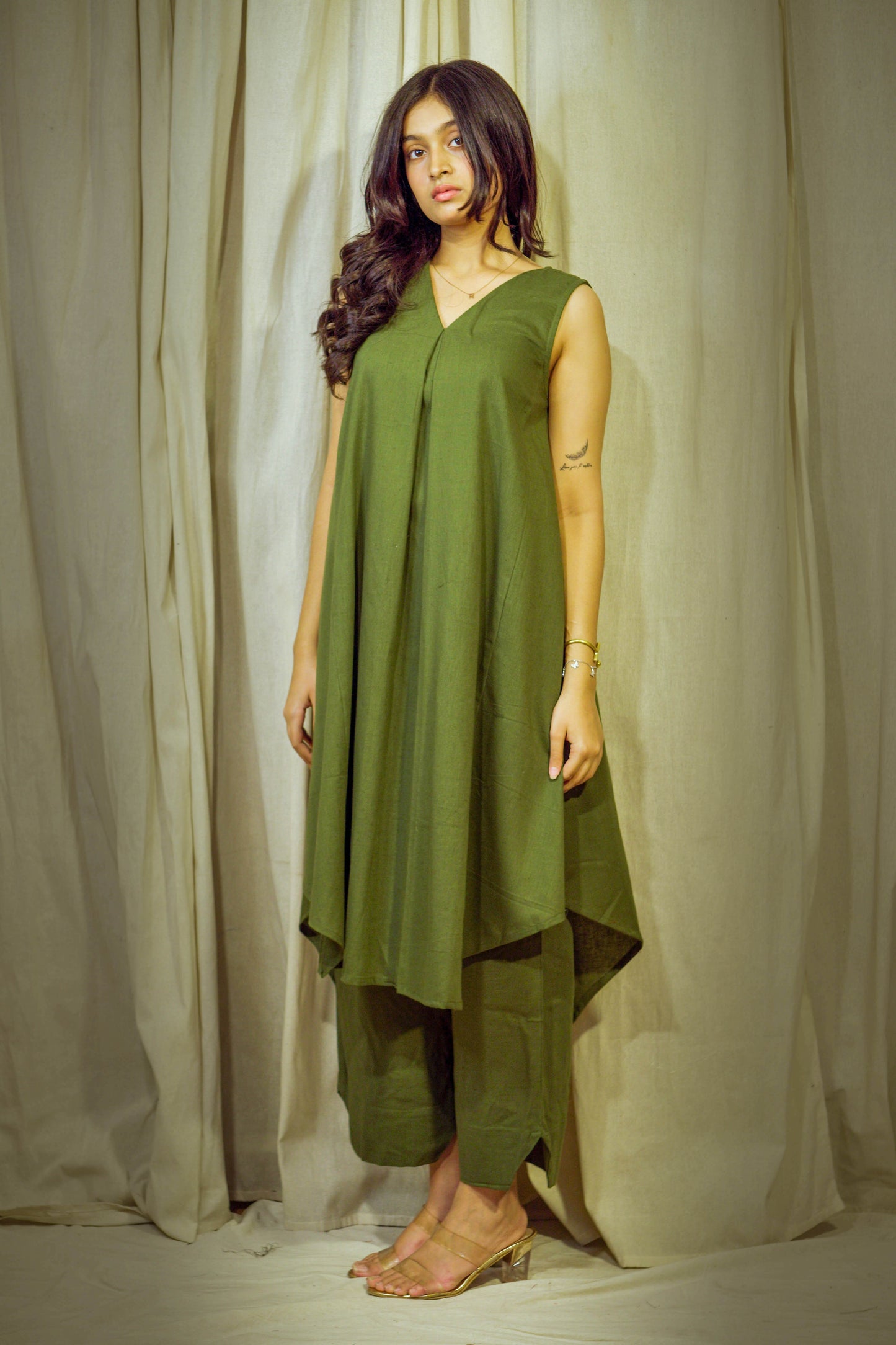 Varnika Sage – Khadi Cotton Indo-Western Set