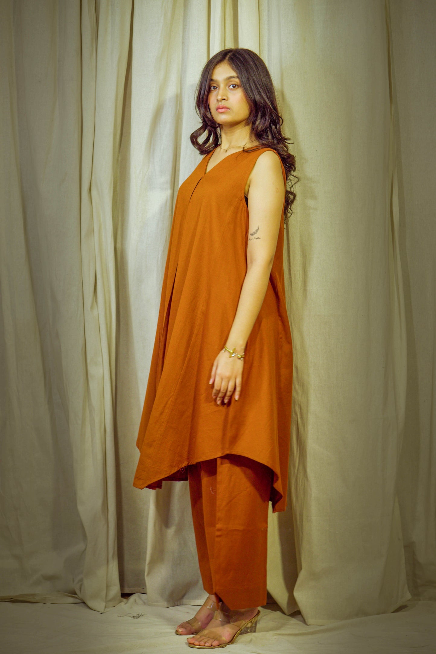 Varnika Rust – Khadi Cotton Indo-Western Set