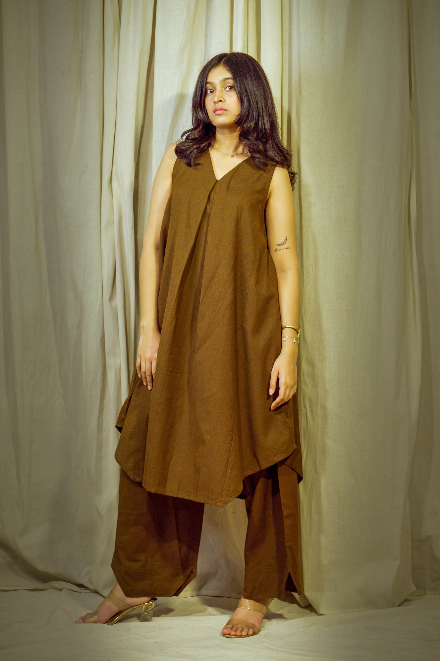 Varnika Cocoa – Khadi Cotton Indo-Western Set