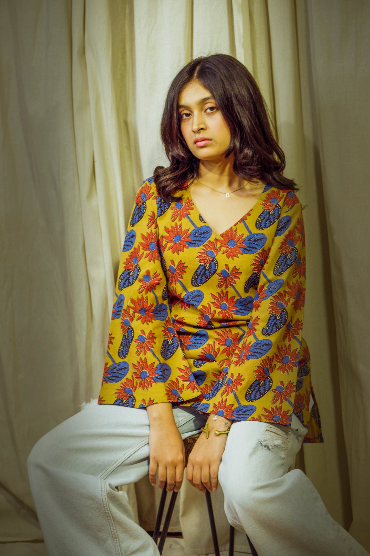 Eira – Block Printed Cotton Bell Top