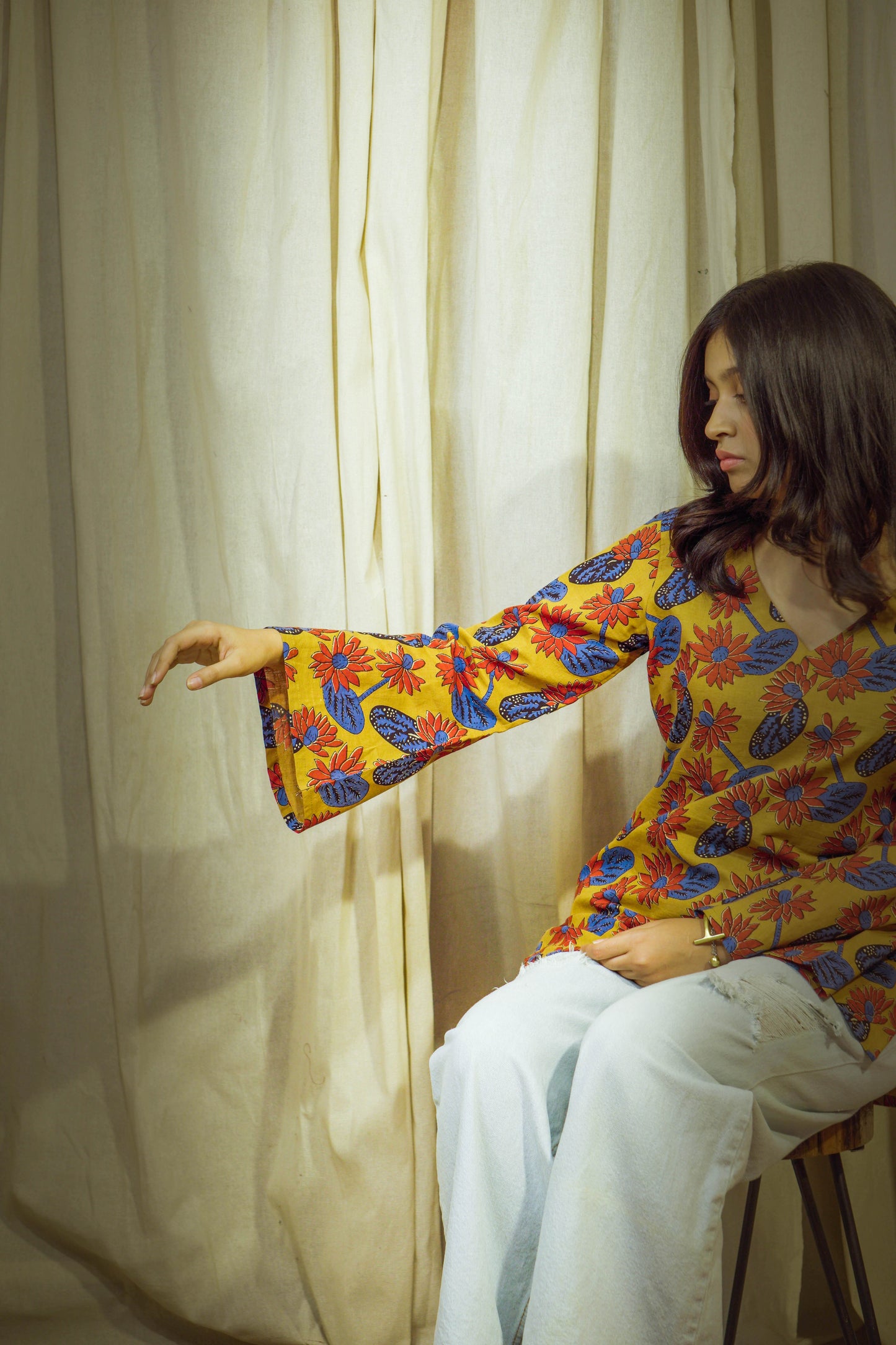 Eira – Block Printed Cotton Bell Top
