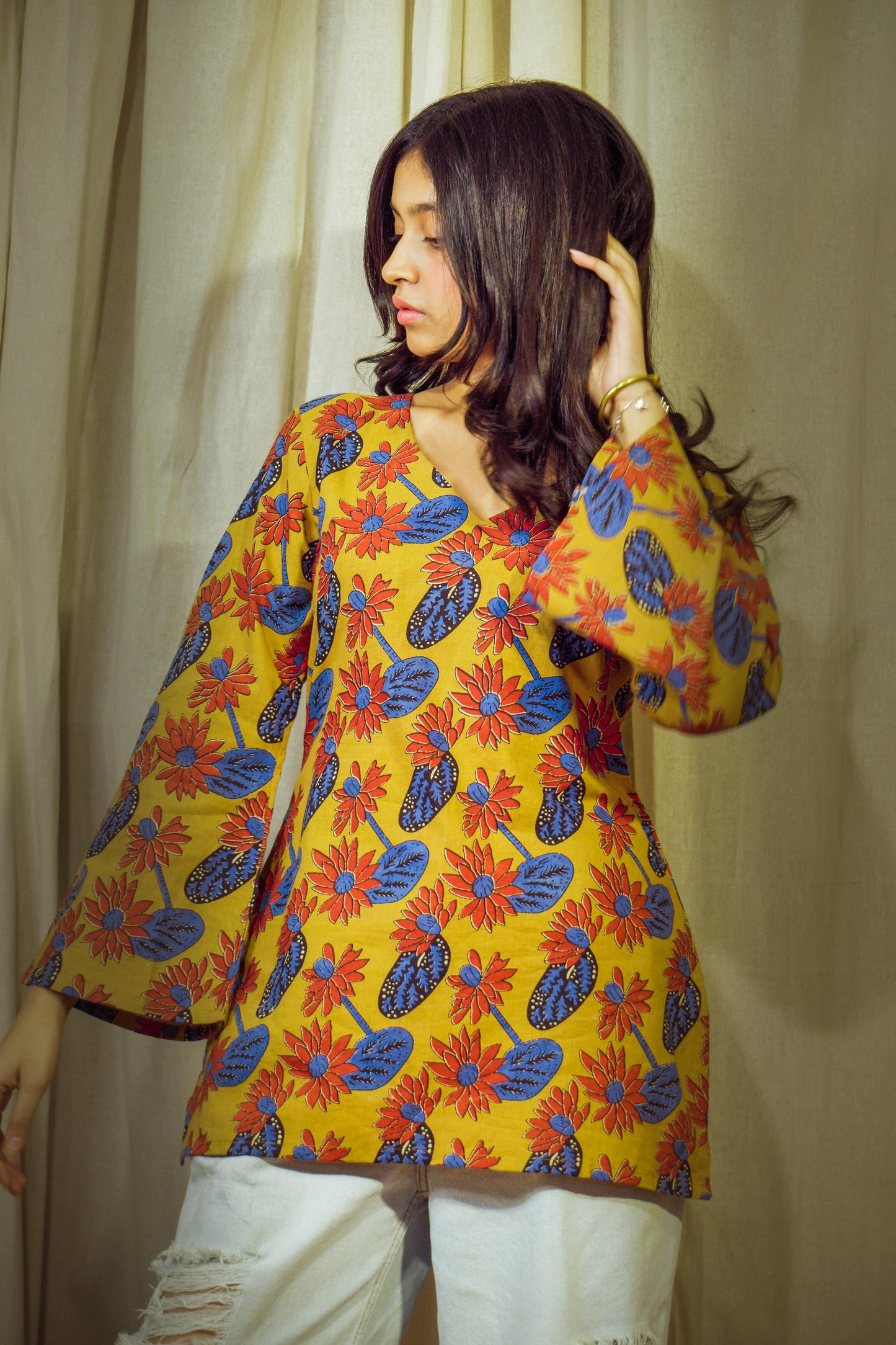 Eira – Block Printed Cotton Bell Top