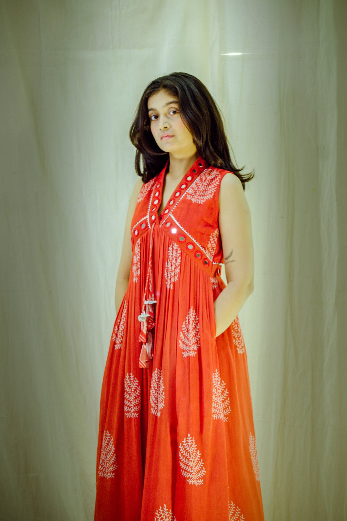 Saffron Muse – Pure Linen Block Print Pant–Kurta Set
