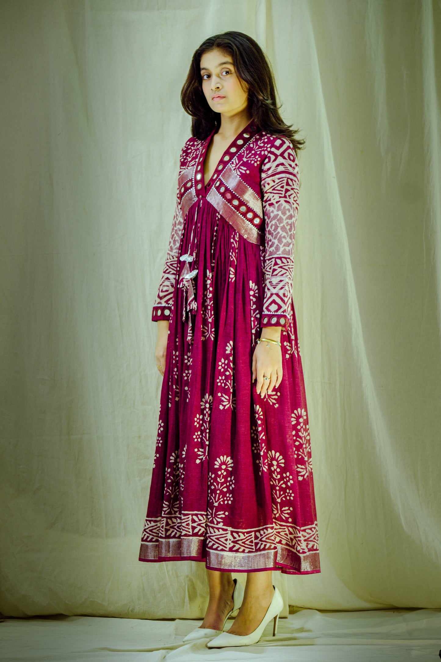 Crimson Aura – Pure Linen Kalamkari Dress
