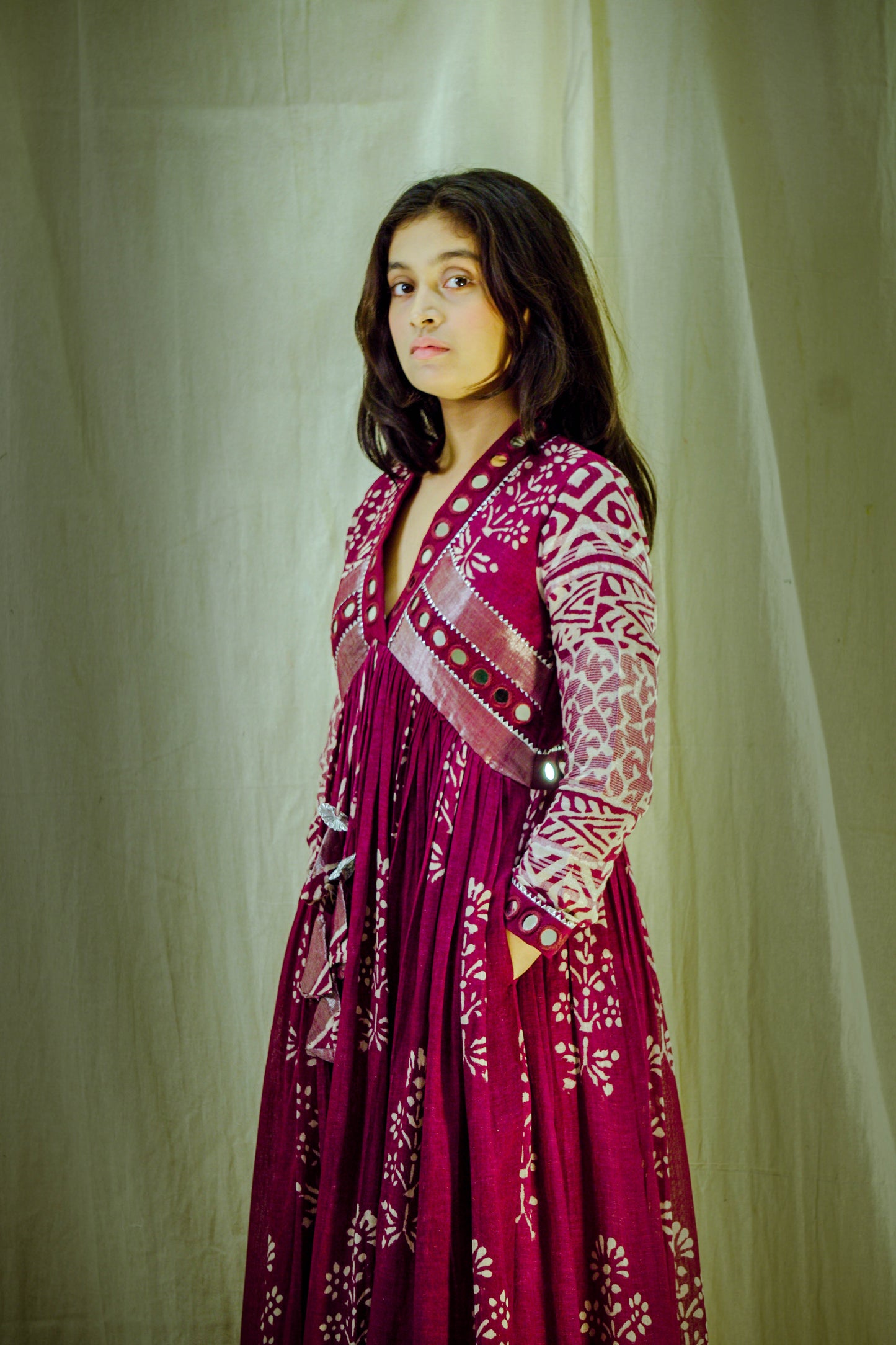 Crimson Aura – Pure Linen Kalamkari Dress