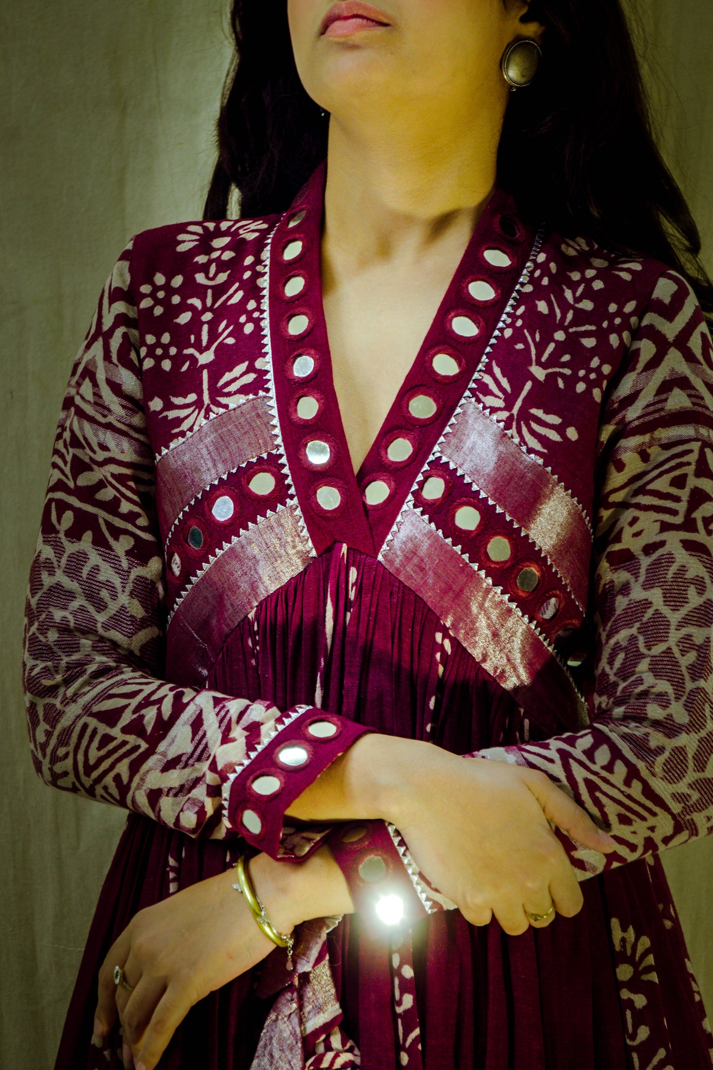 Crimson Aura – Pure Linen Kalamkari Dress