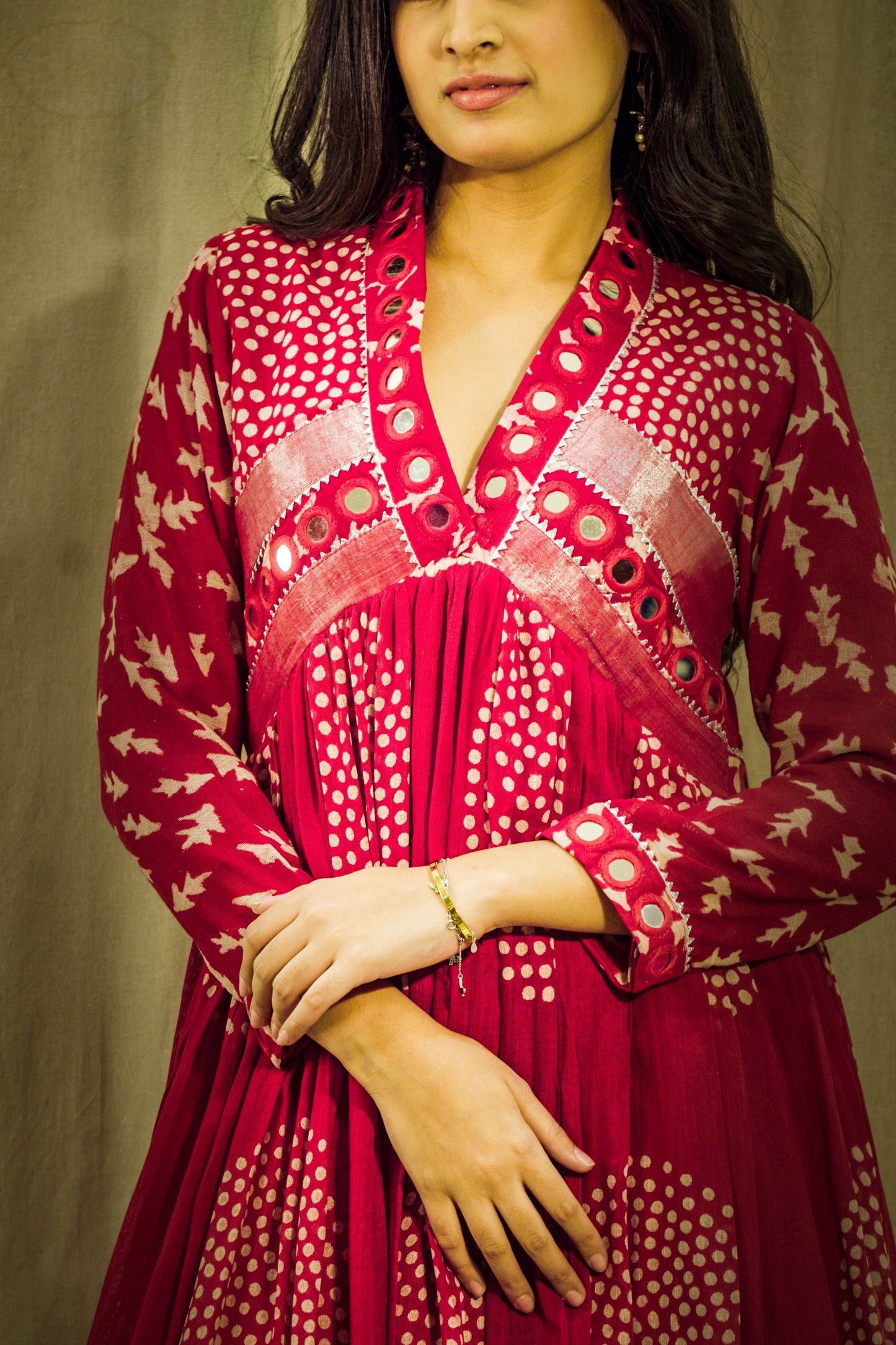Laal Sheen Mirror Linen Dress