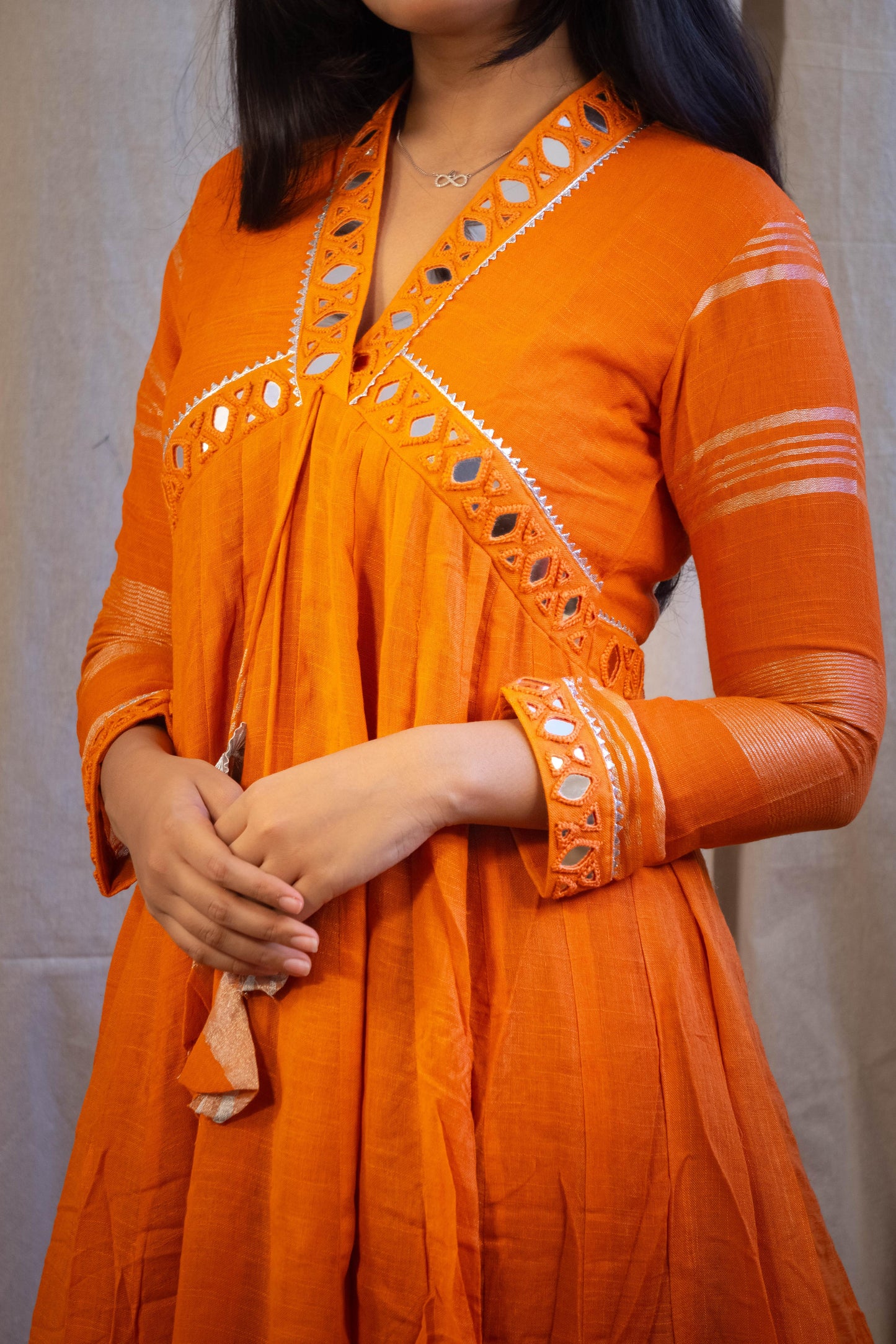 Aira's Mirror Work Dress in Diamond Cut Orange