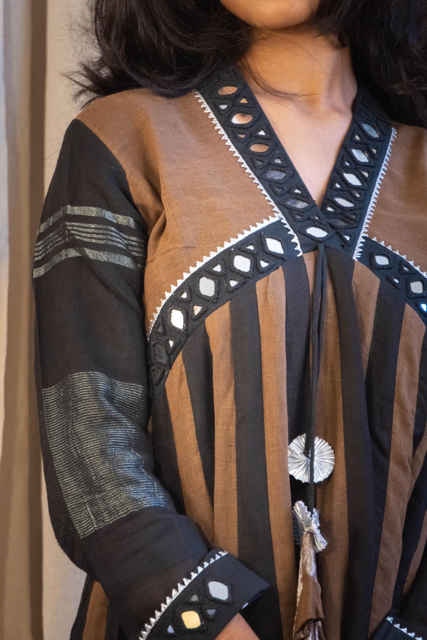 Shaher Mirror Work Dress in Diamond Cut Black and Brown