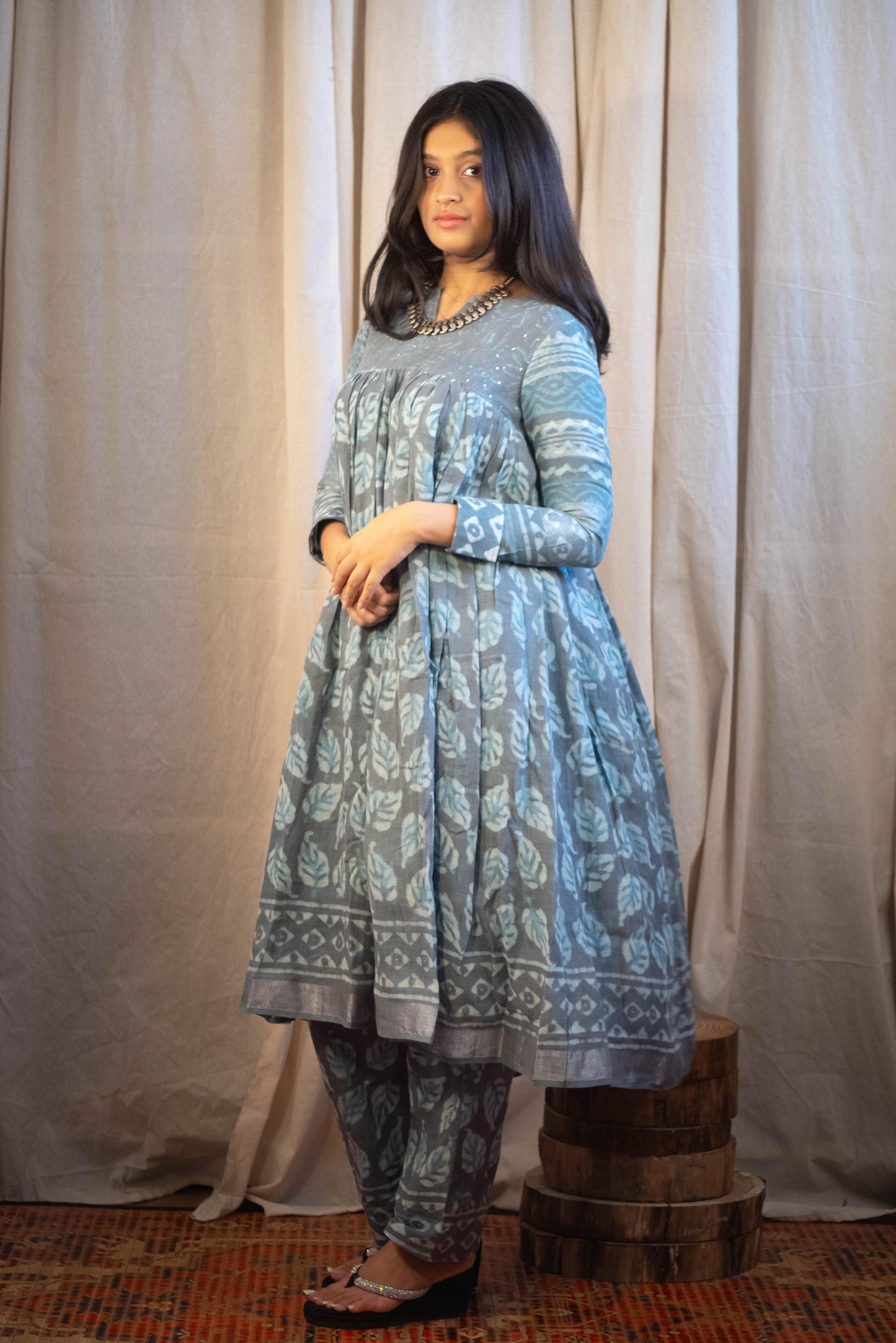 Eila Sage Green Pant Leafy Kurta Set