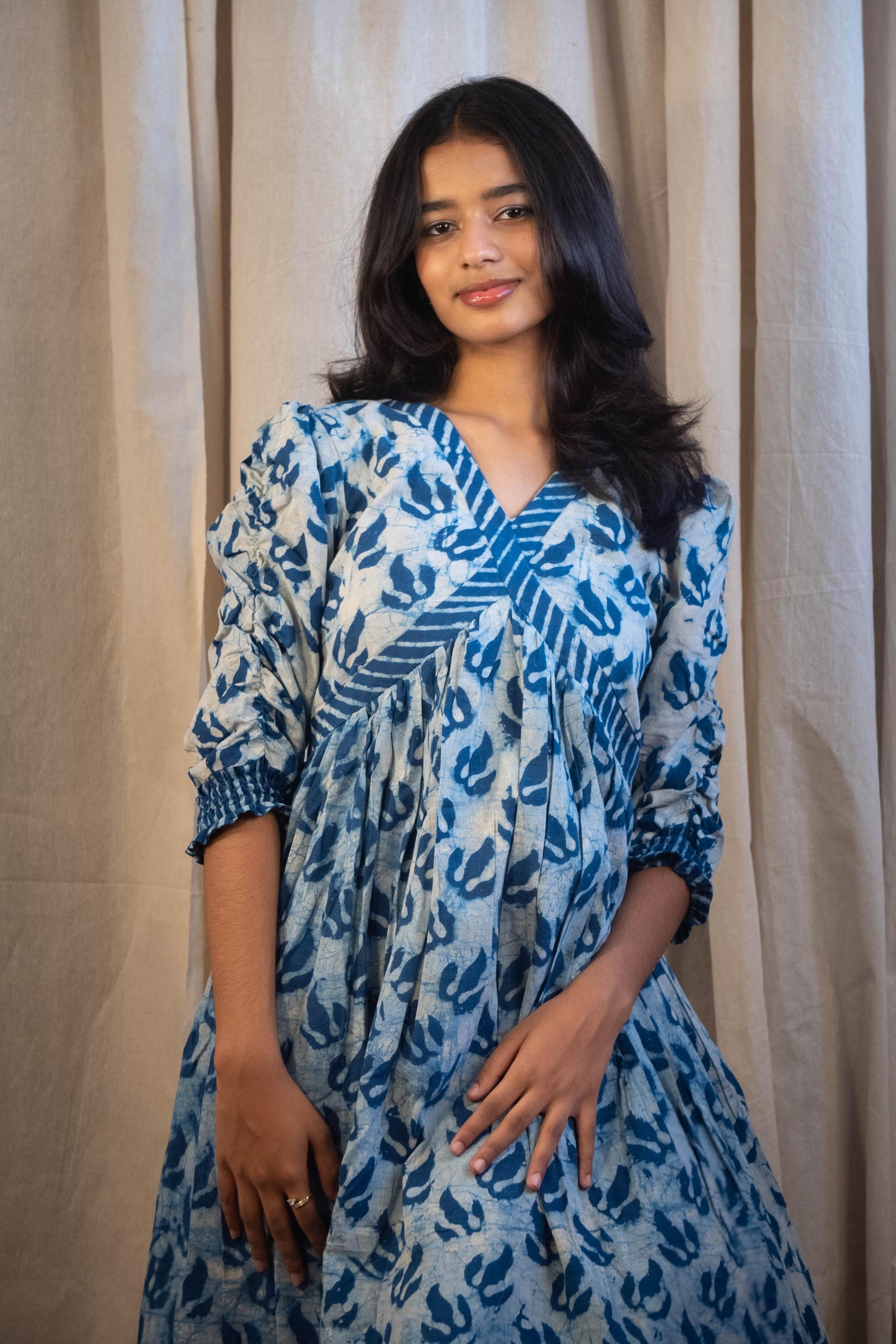 Liana Indigo Maple Leaf Printed Tunic