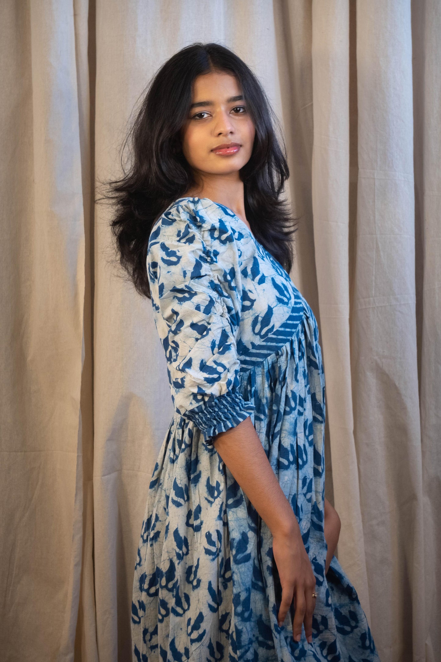 Liana Indigo Maple Leaf Printed Tunic