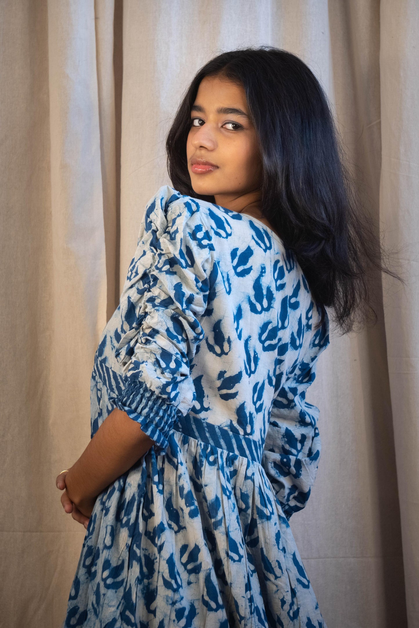 Liana Indigo Maple Leaf Printed Tunic