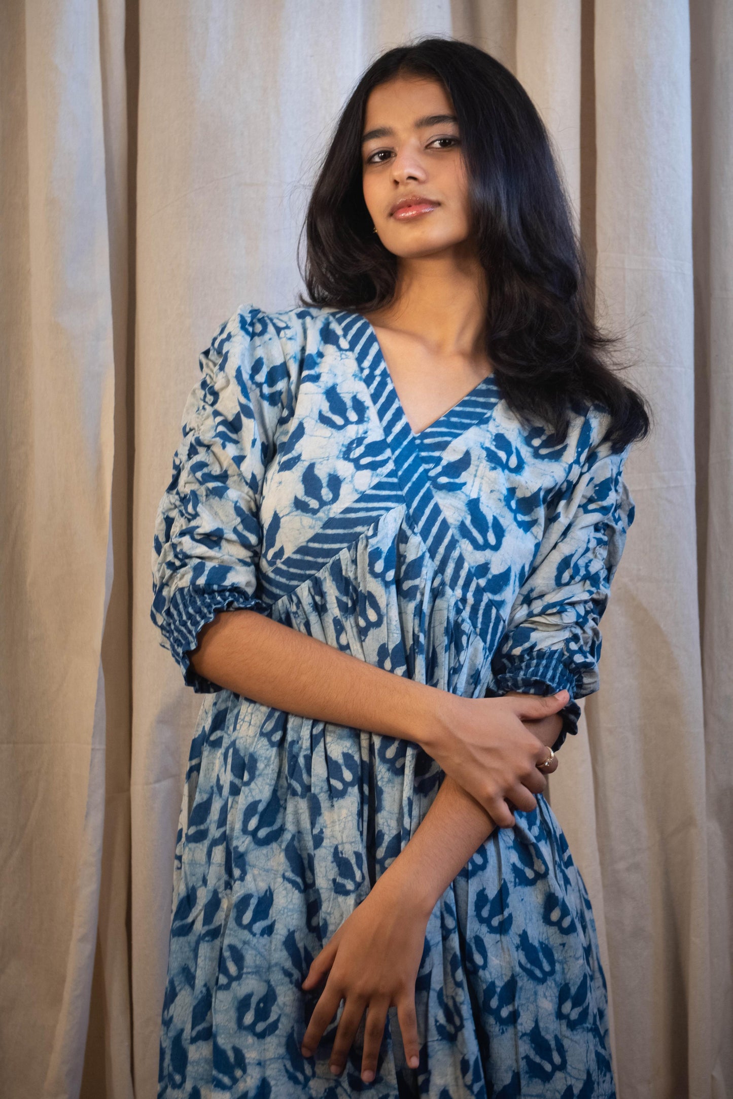 Liana Indigo Maple Leaf Printed Tunic