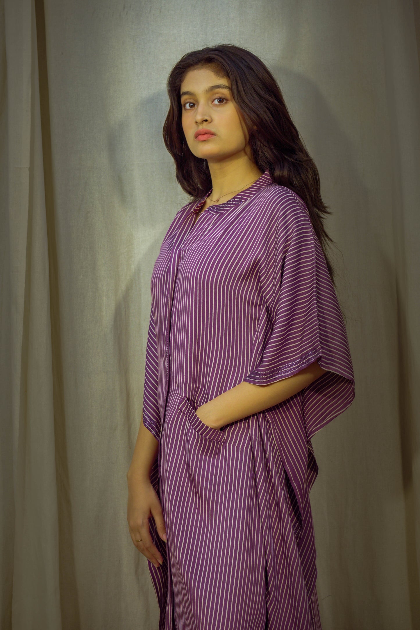 Purple Modal Kaftan with Lining Print