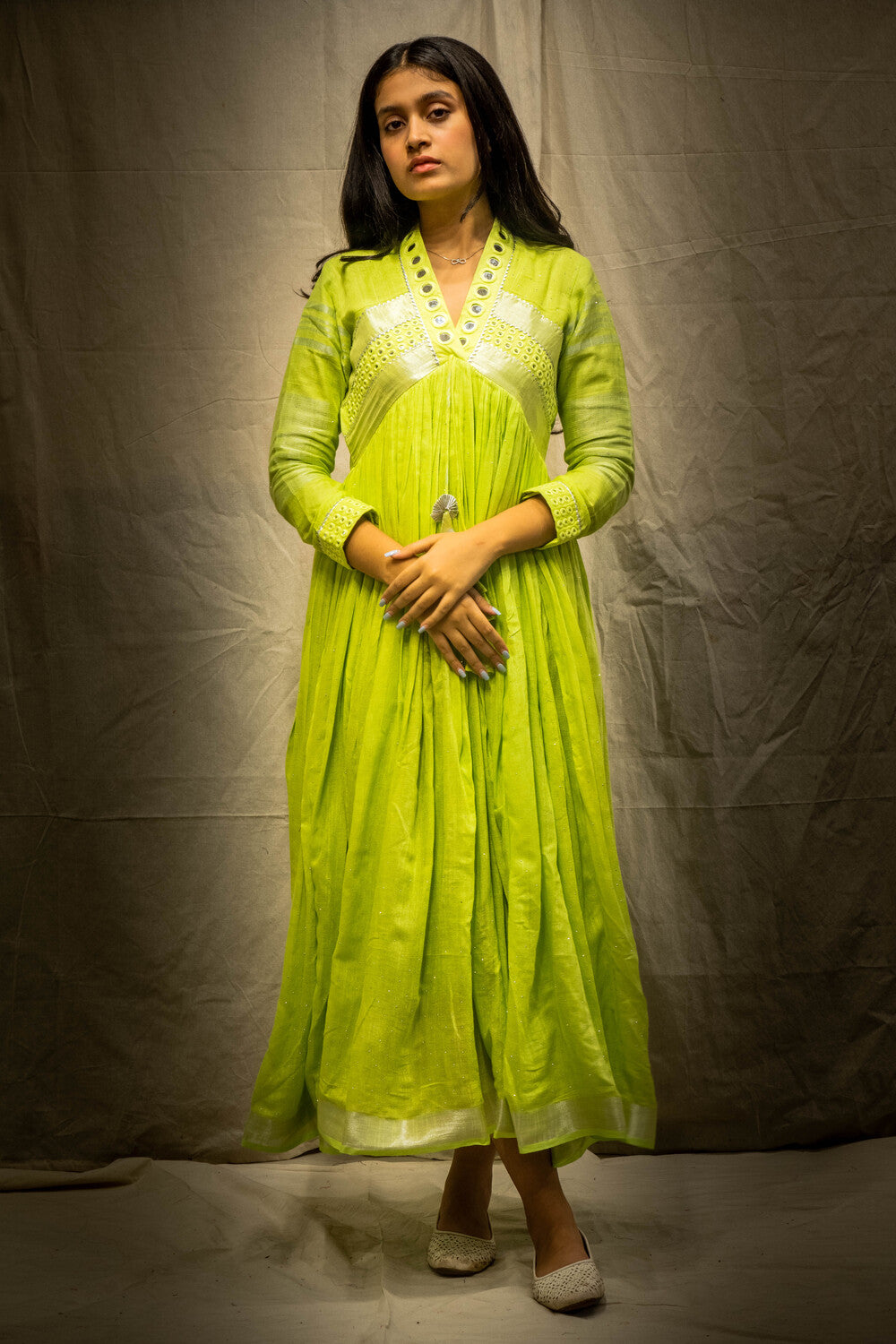 neon linen dress Neon Green Linen Midi Dress 9000