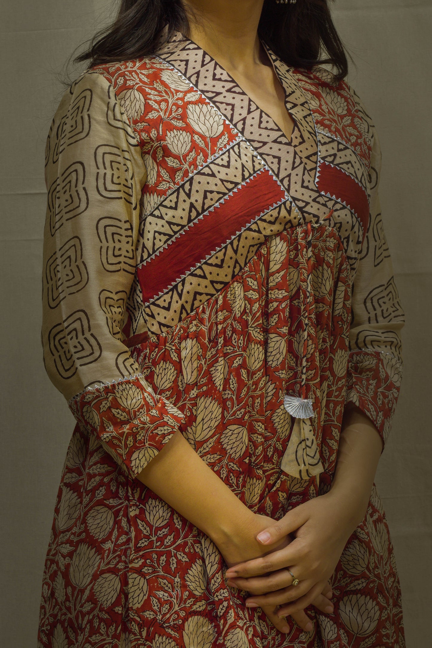Ina Red-Cream Kalamkari Chanderi Kurti