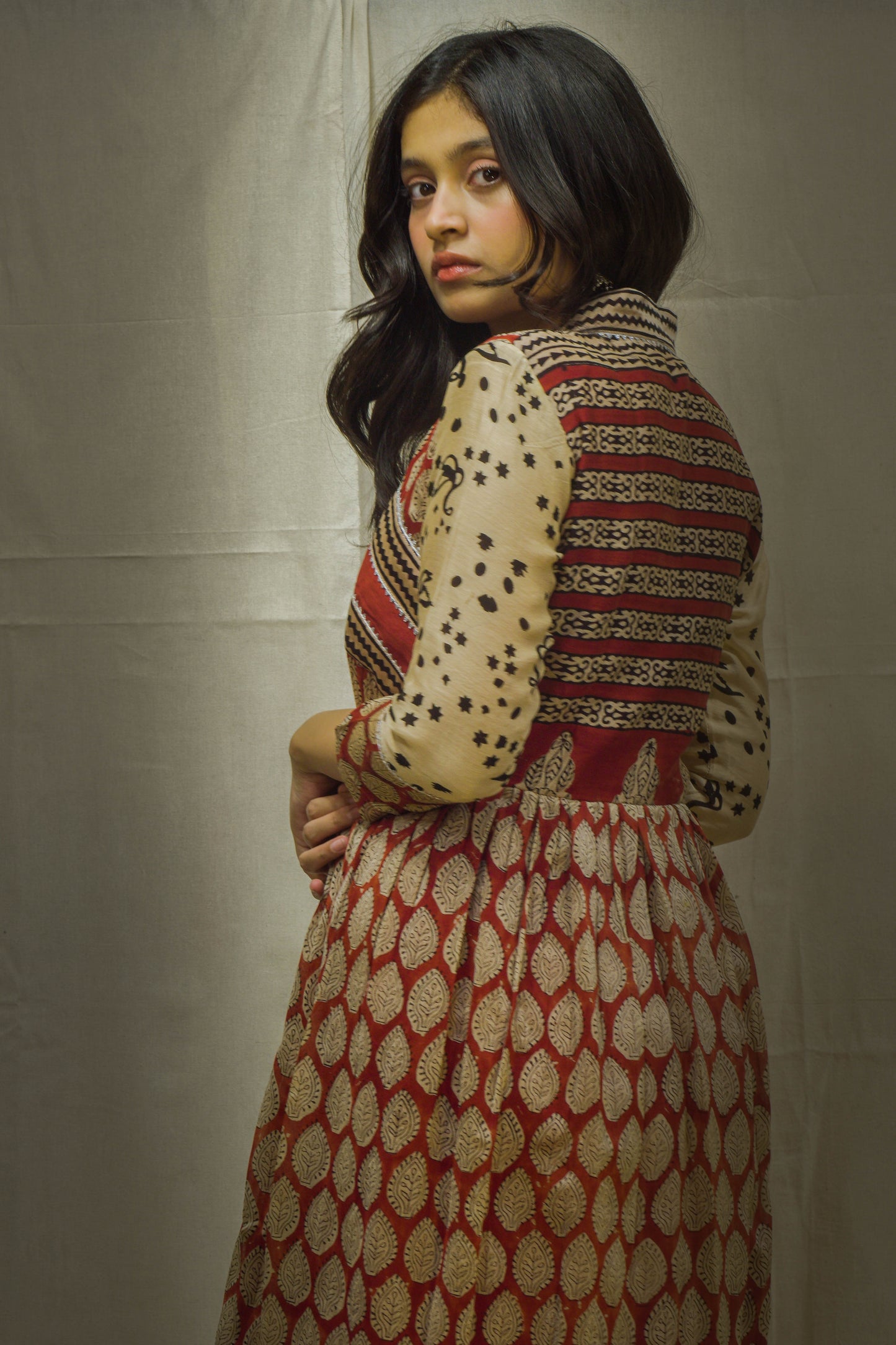 Ina Maroon Leaf Beige Chanderi Kurti