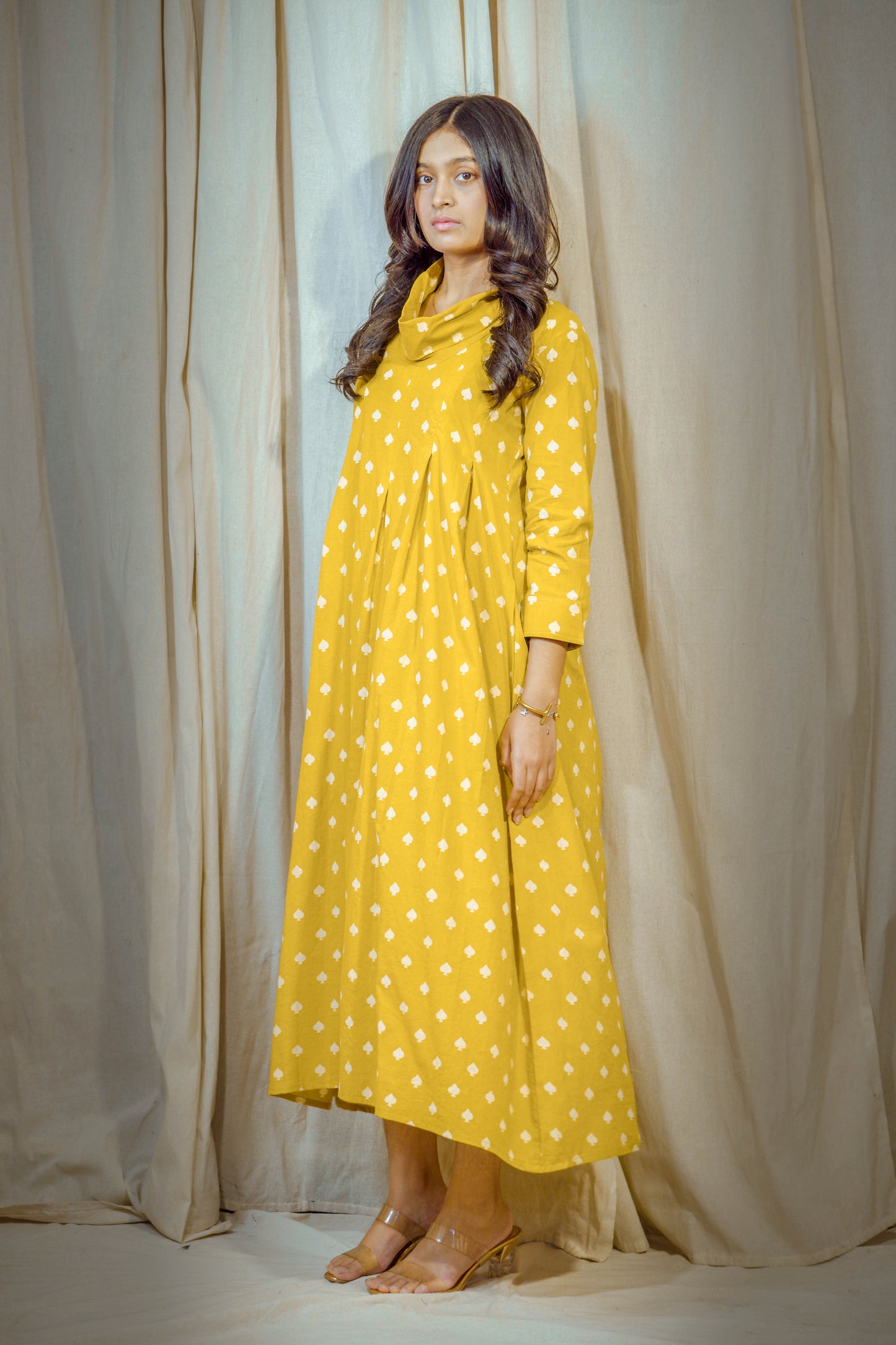 Laalya Noor – Lemon Yellow Cotton Polo Tunic with White Dots