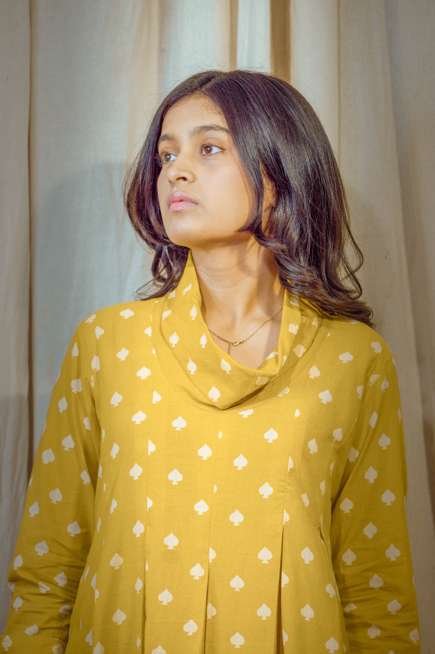 Laalya Noor – Lemon Yellow Cotton Polo Tunic with White Dots