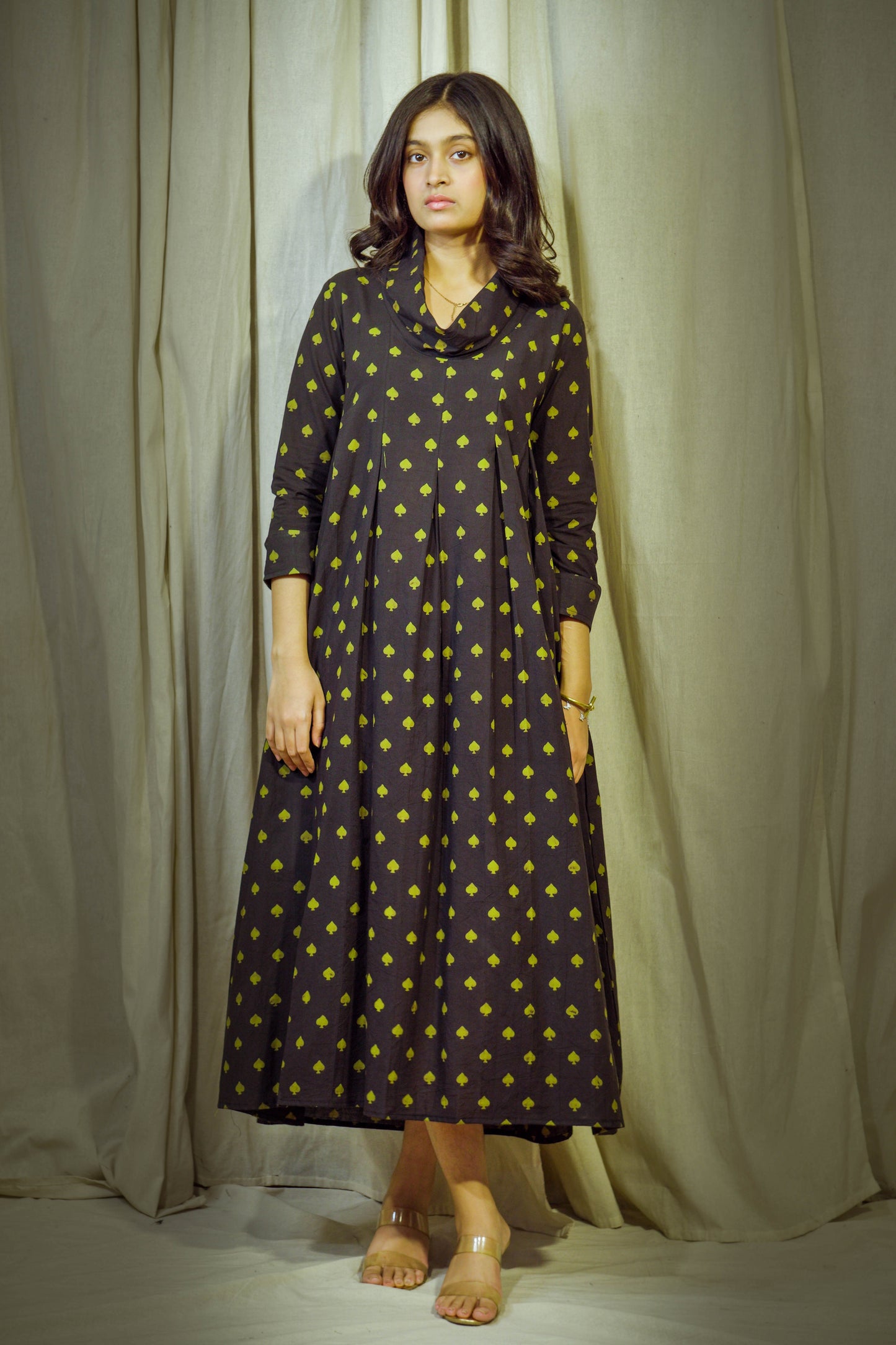 Laalya Reya – Black Cotton Polo Tunic with Yellow Box Print