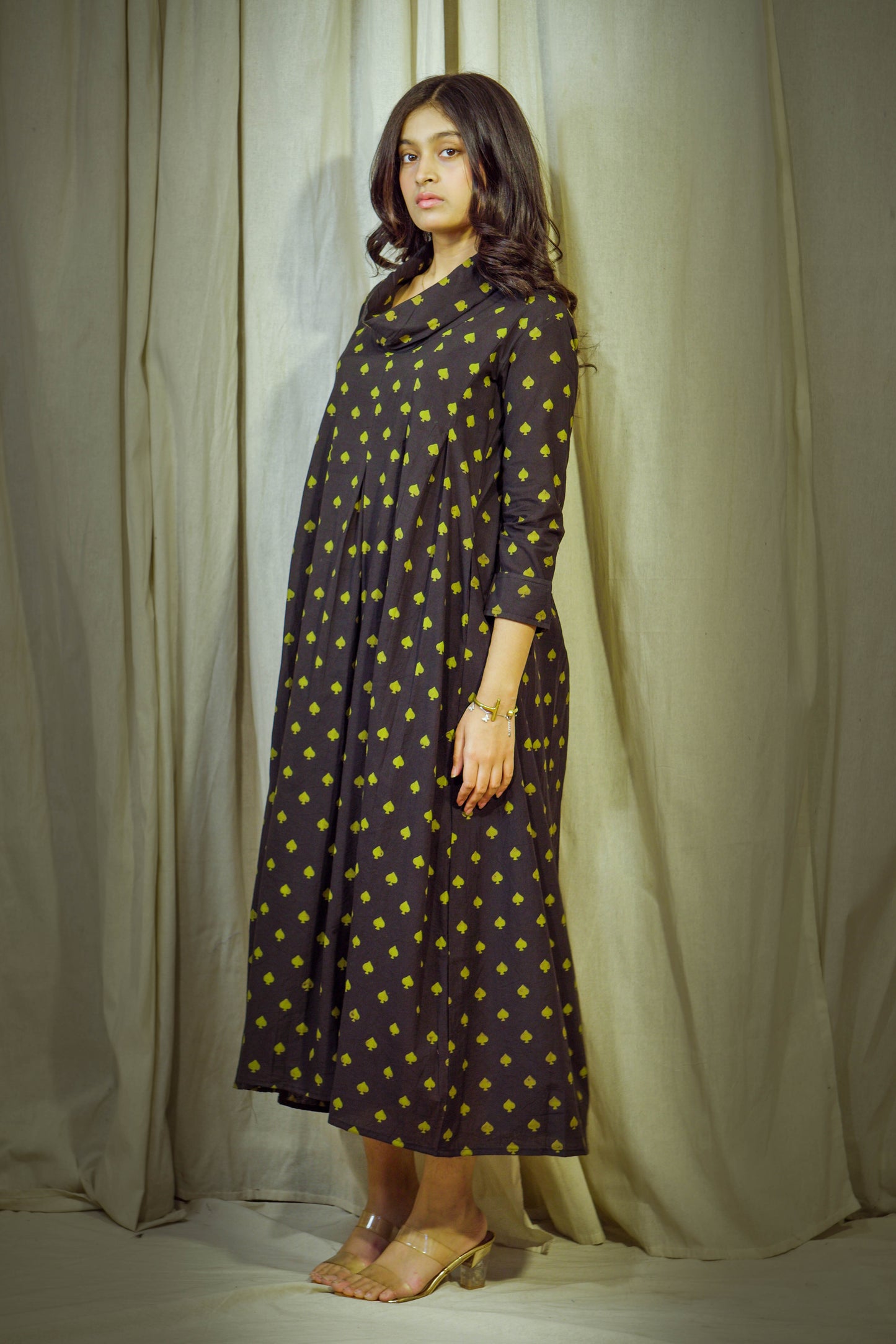Laalya Reya – Black Cotton Polo Tunic with Yellow Box Print