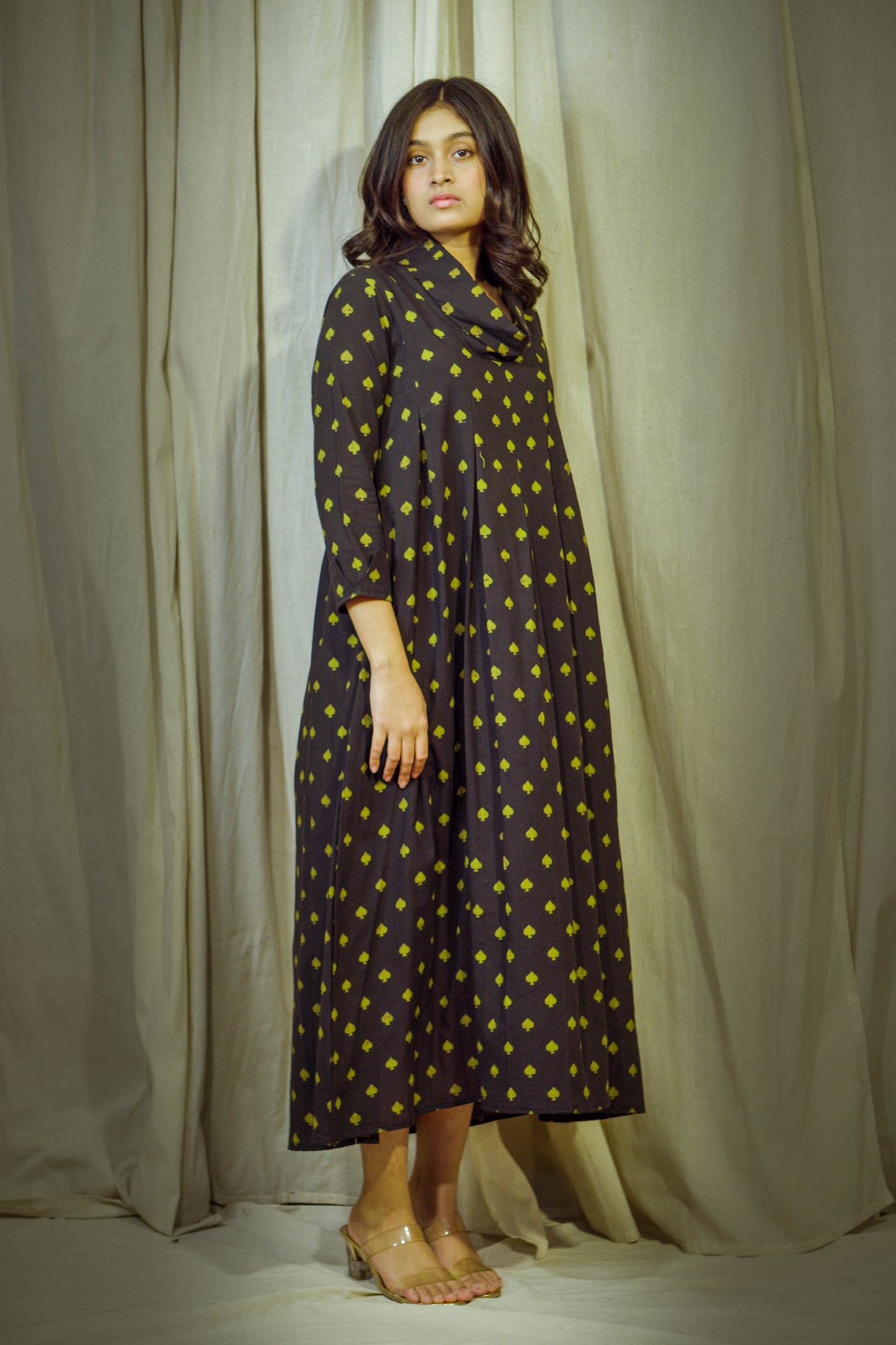 Laalya Reya – Black Cotton Polo Tunic with Yellow Box Print
