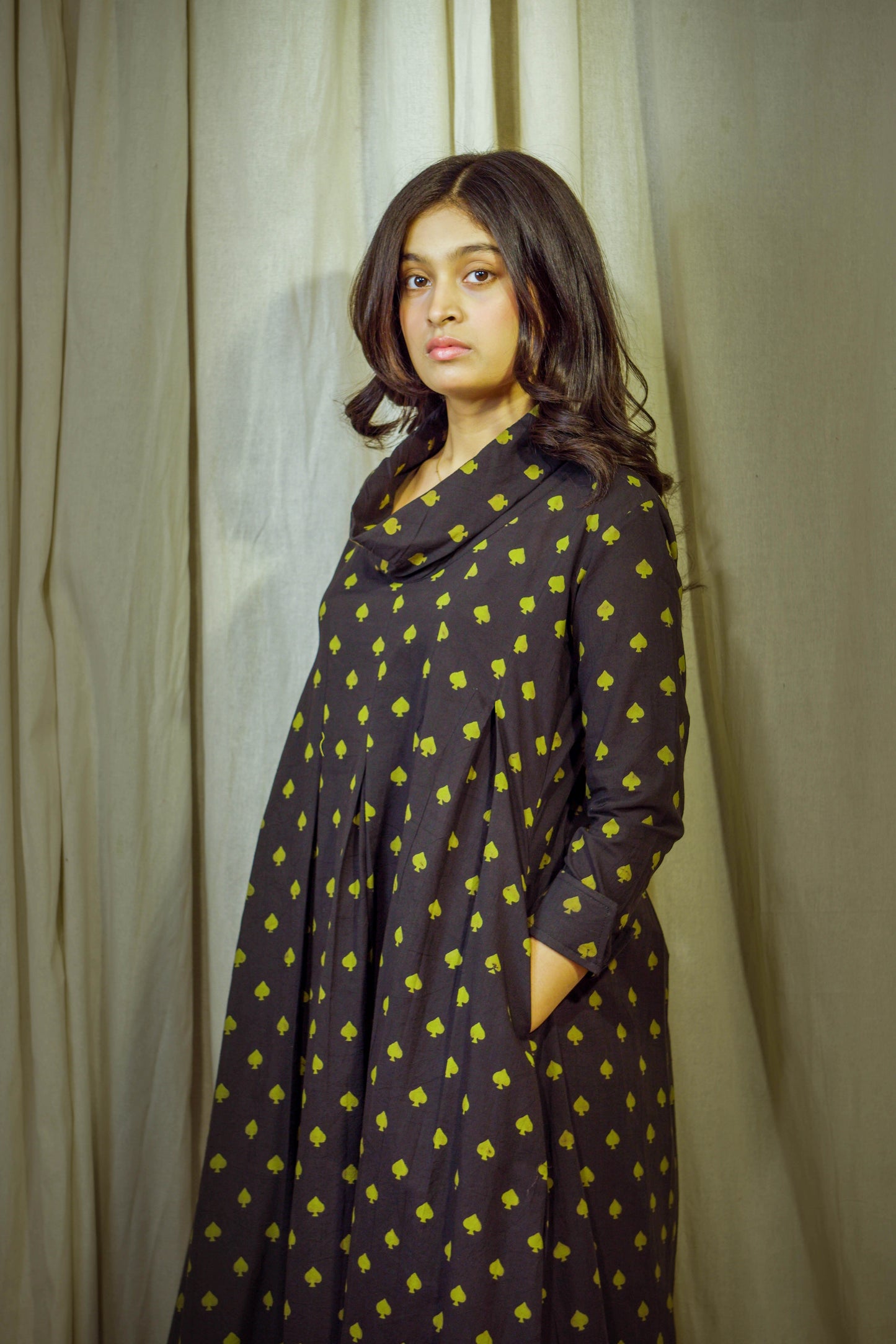 Laalya Reya – Black Cotton Polo Tunic with Yellow Box Print