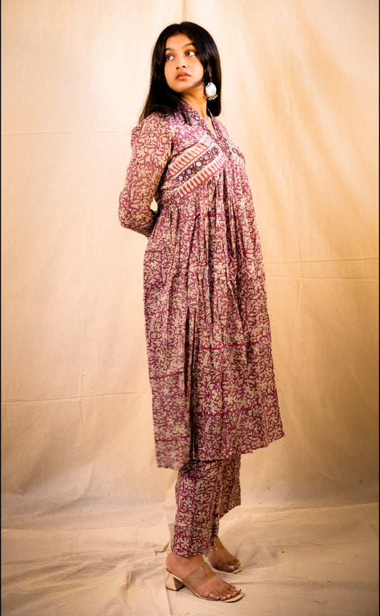 Irish Pink Kalamkari Mirror Work Two-piece set