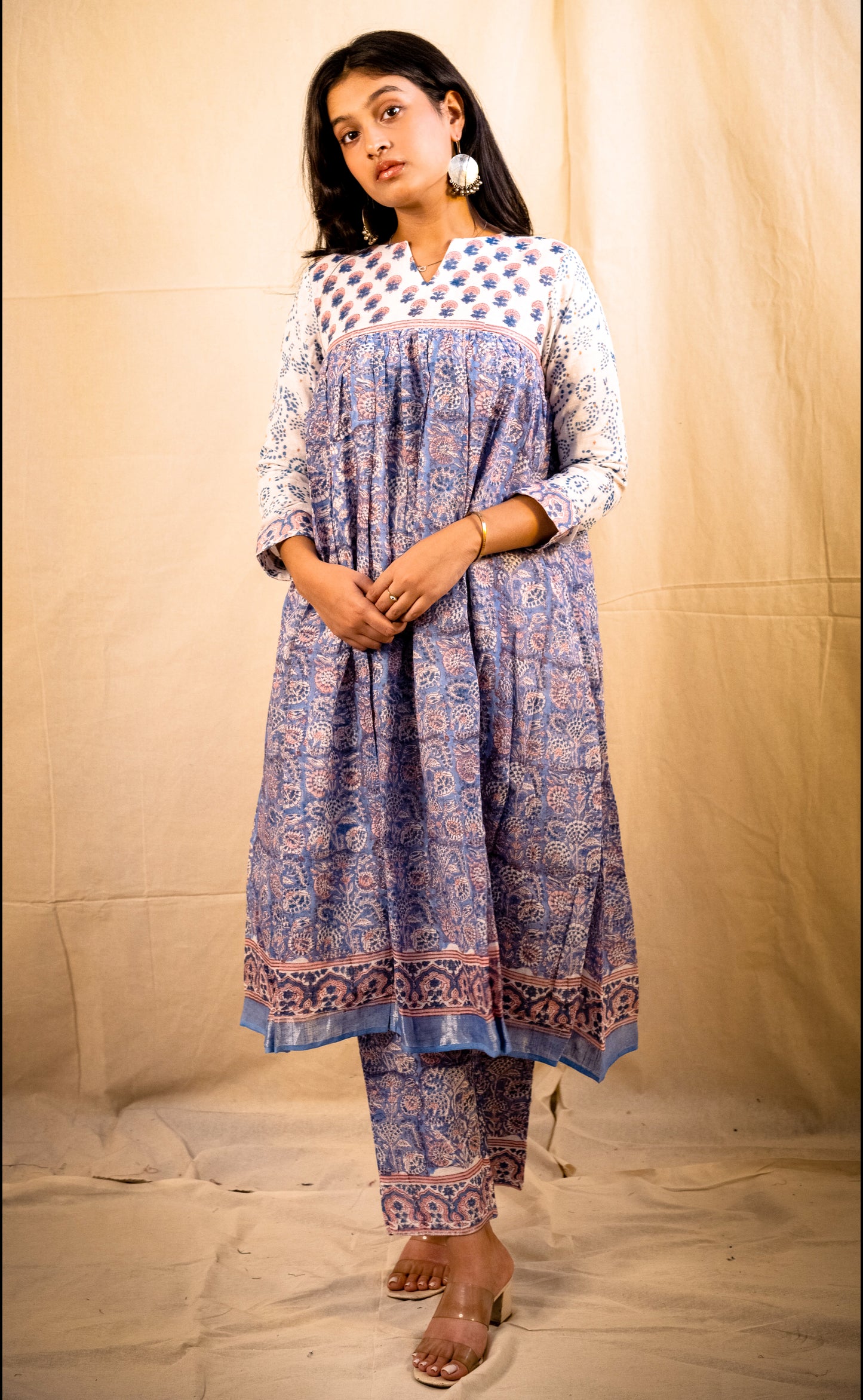 Lilac and White Pant Kurta Set