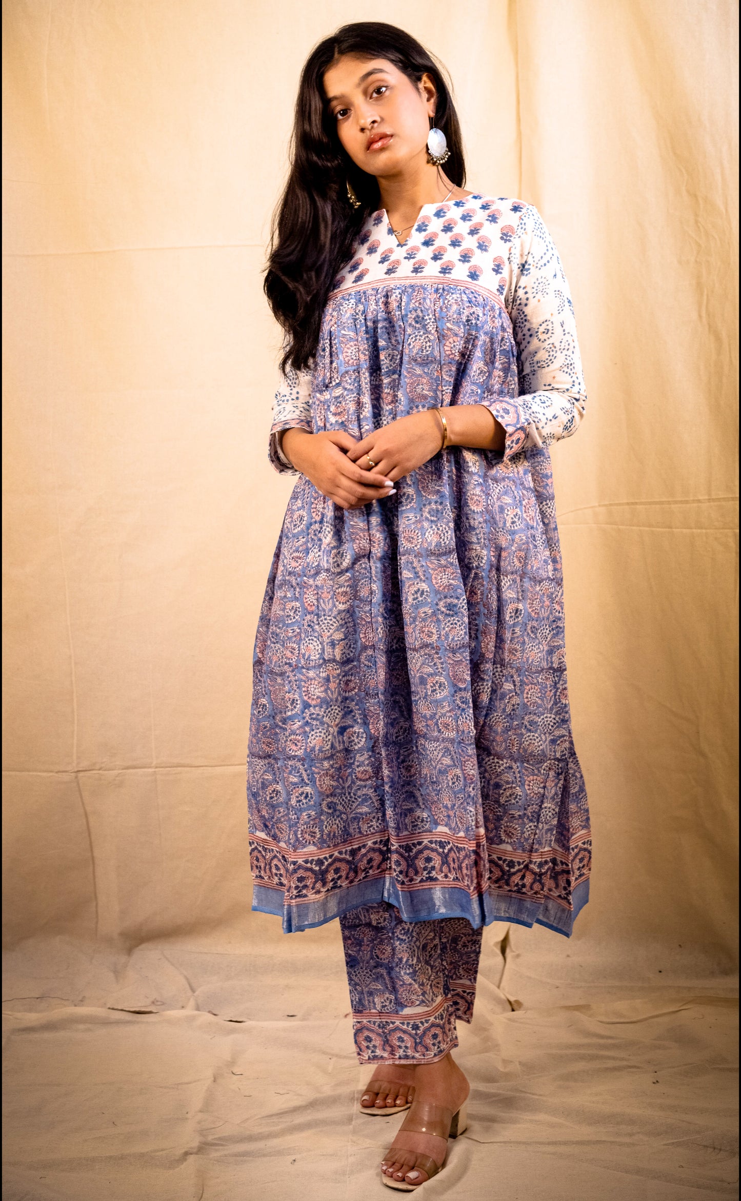 Lilac and White Pant Kurta Set