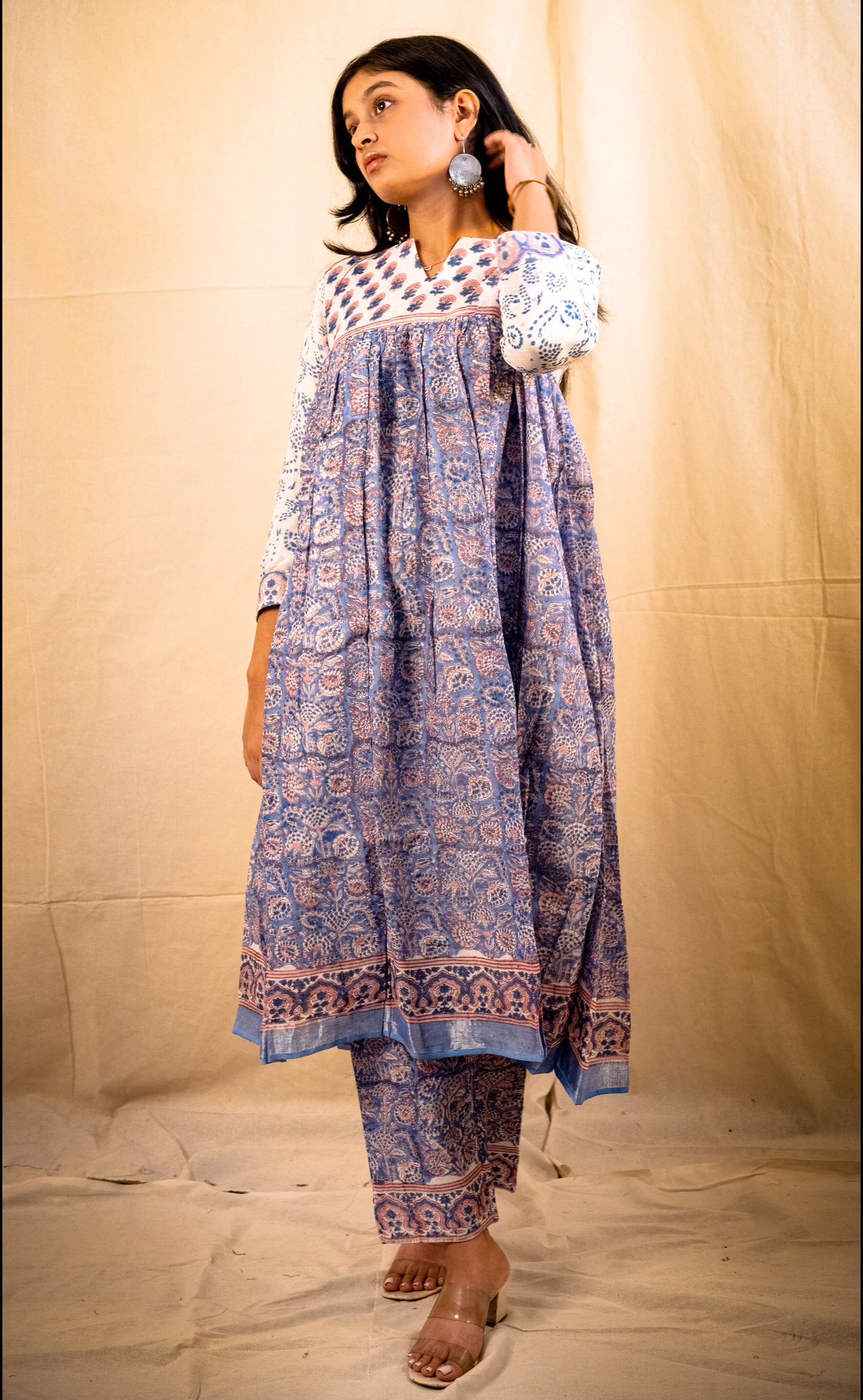Lilac and White Pant Kurta Set