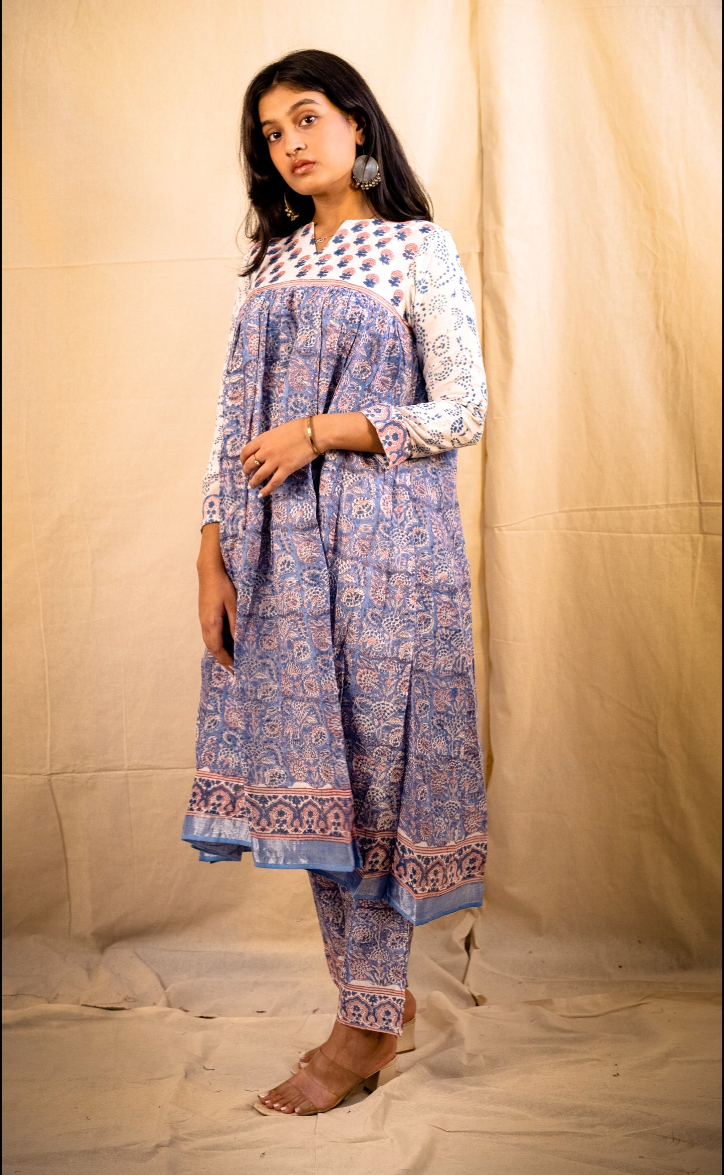 Lilac and White Pant Kurta Set