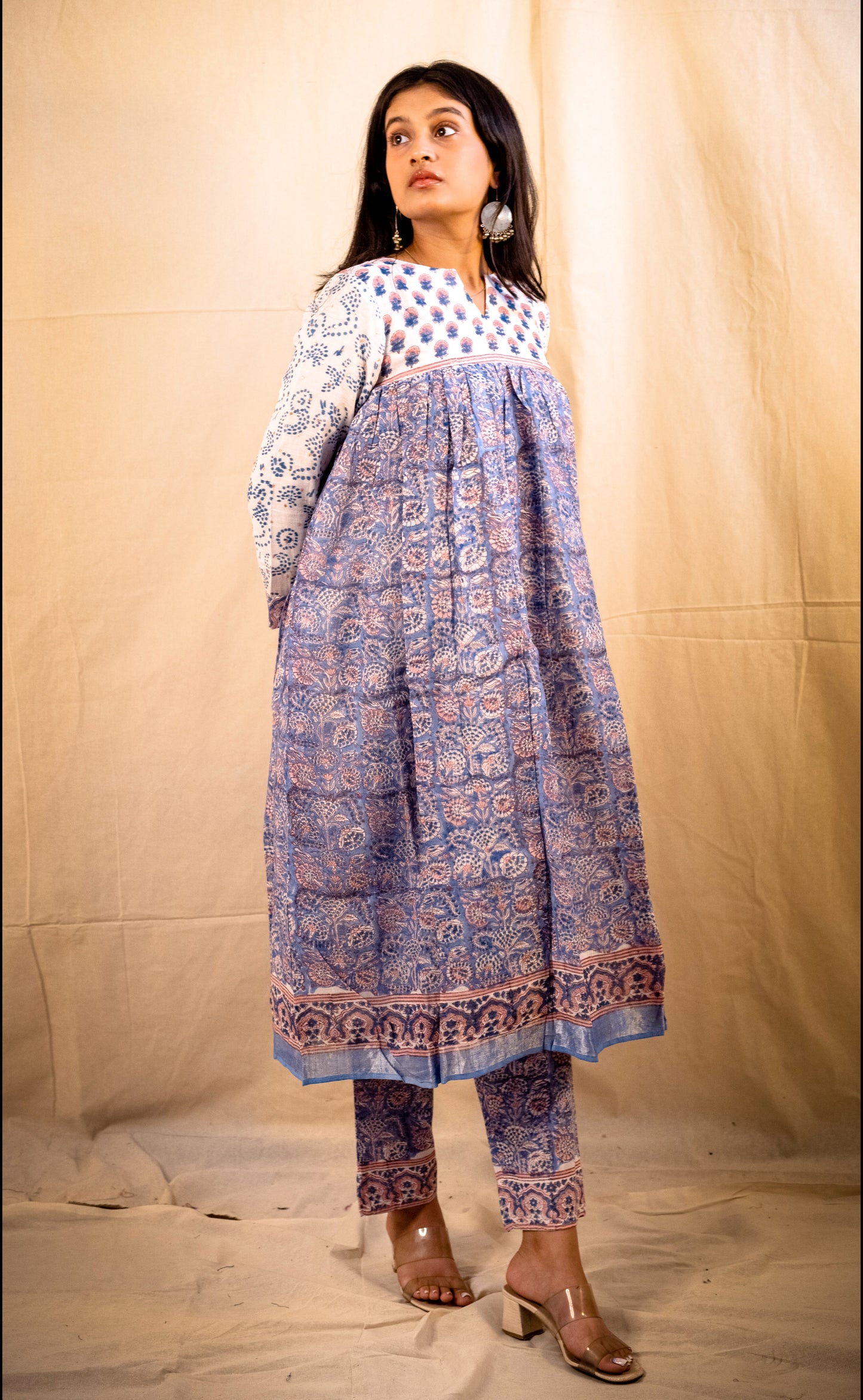 Lilac and White Pant Kurta Set