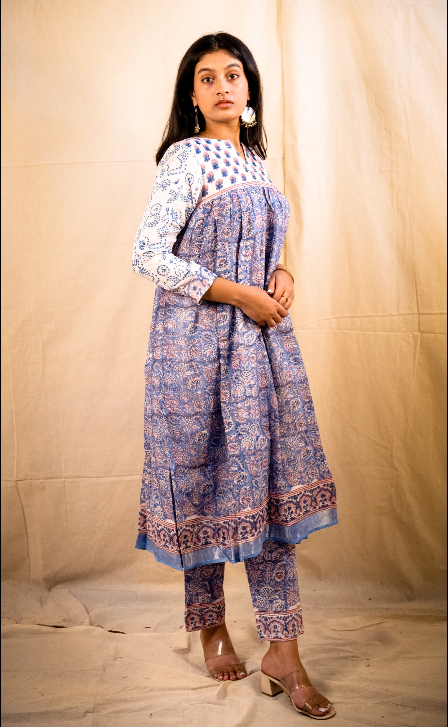 Lilac and White Pant Kurta Set