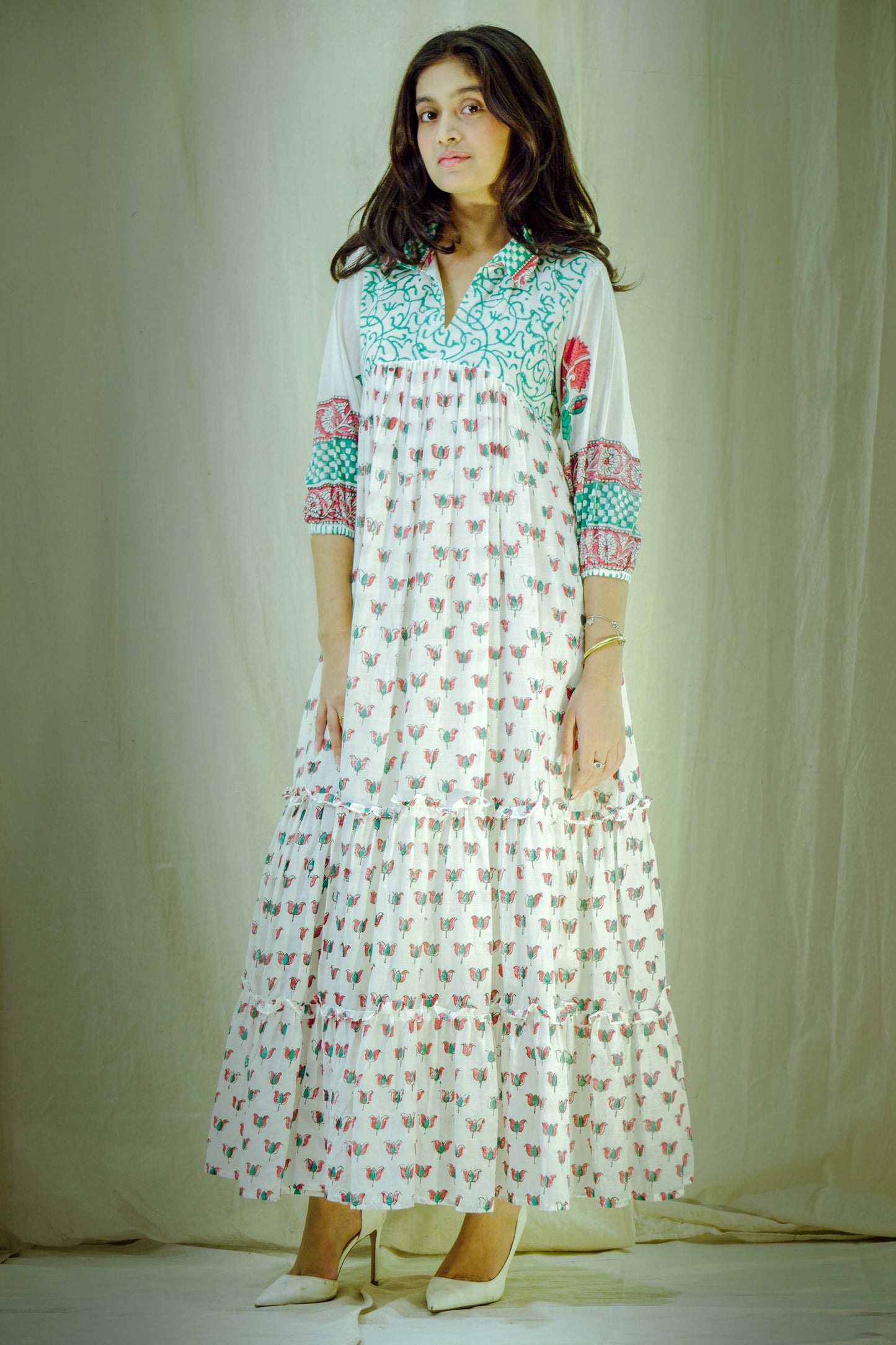 Petal Symphony – Mull Cotton Pleated Dress