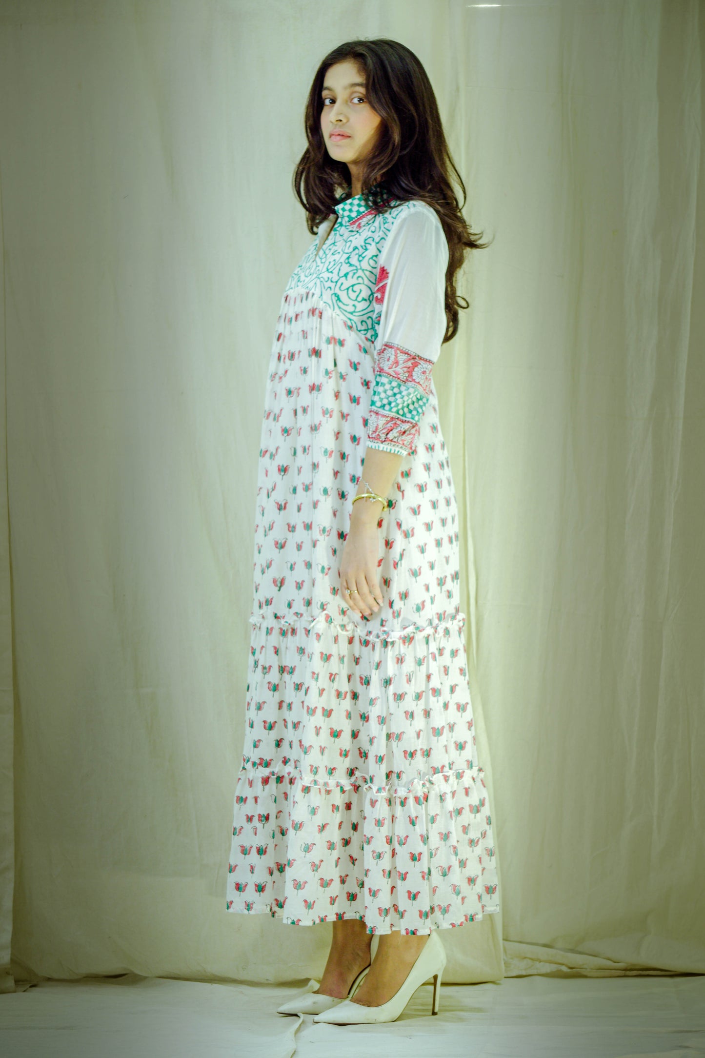 Petal Symphony – Mull Cotton Pleated Dress