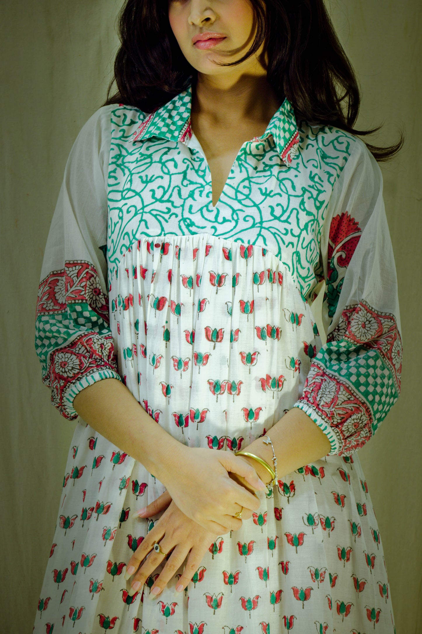 Petal Symphony – Mull Cotton Pleated Dress