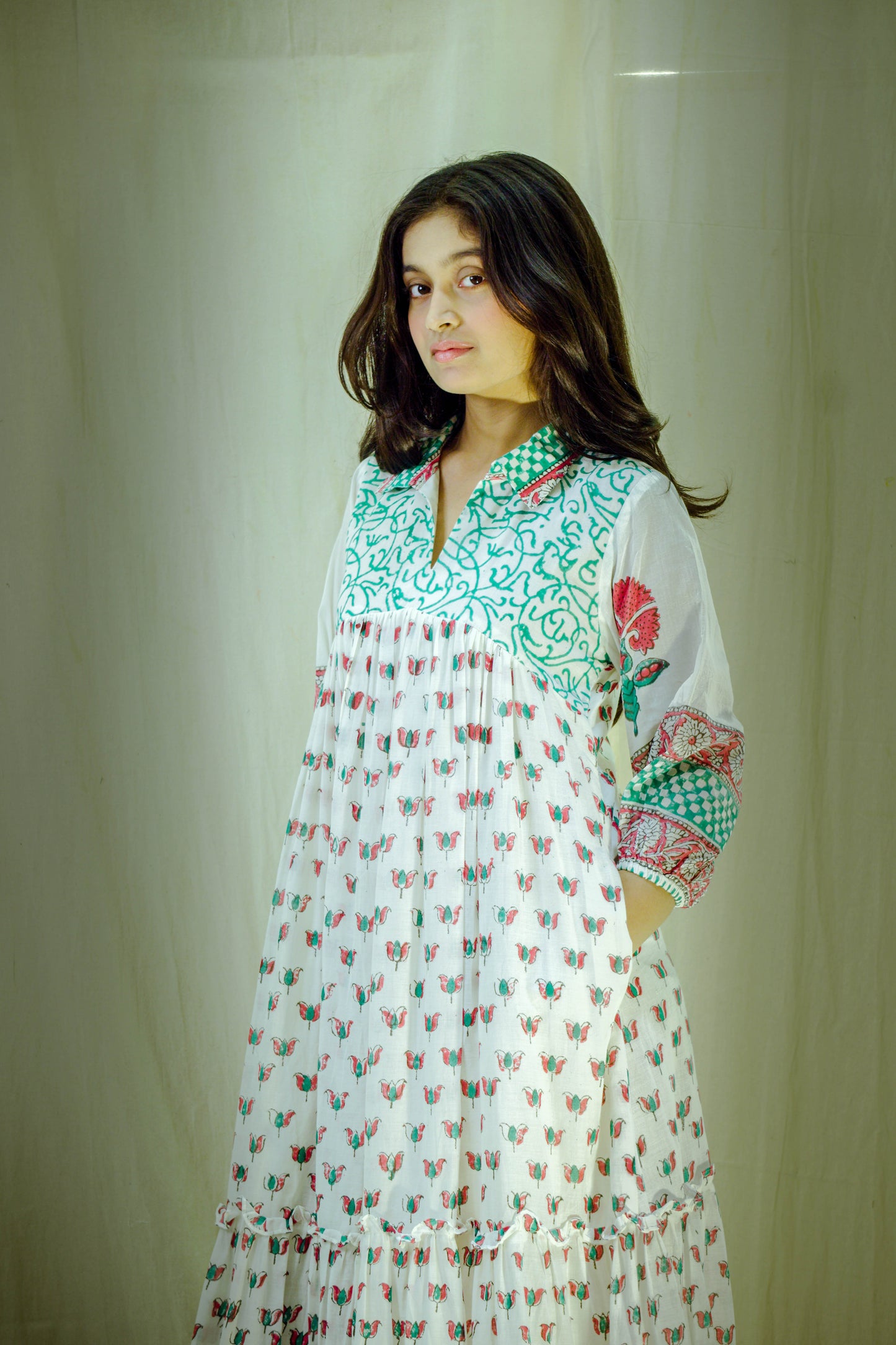 Petal Symphony – Mull Cotton Pleated Dress