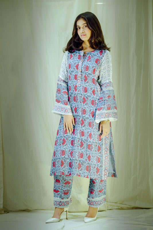 Crimson Bloom – Block Printed Straight Pant Kurta Set