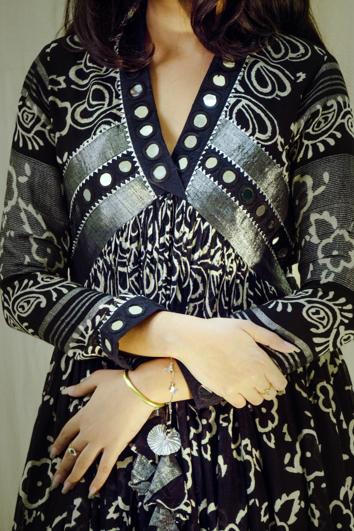 Noir Fleur – Pure Linen Block Print Dress