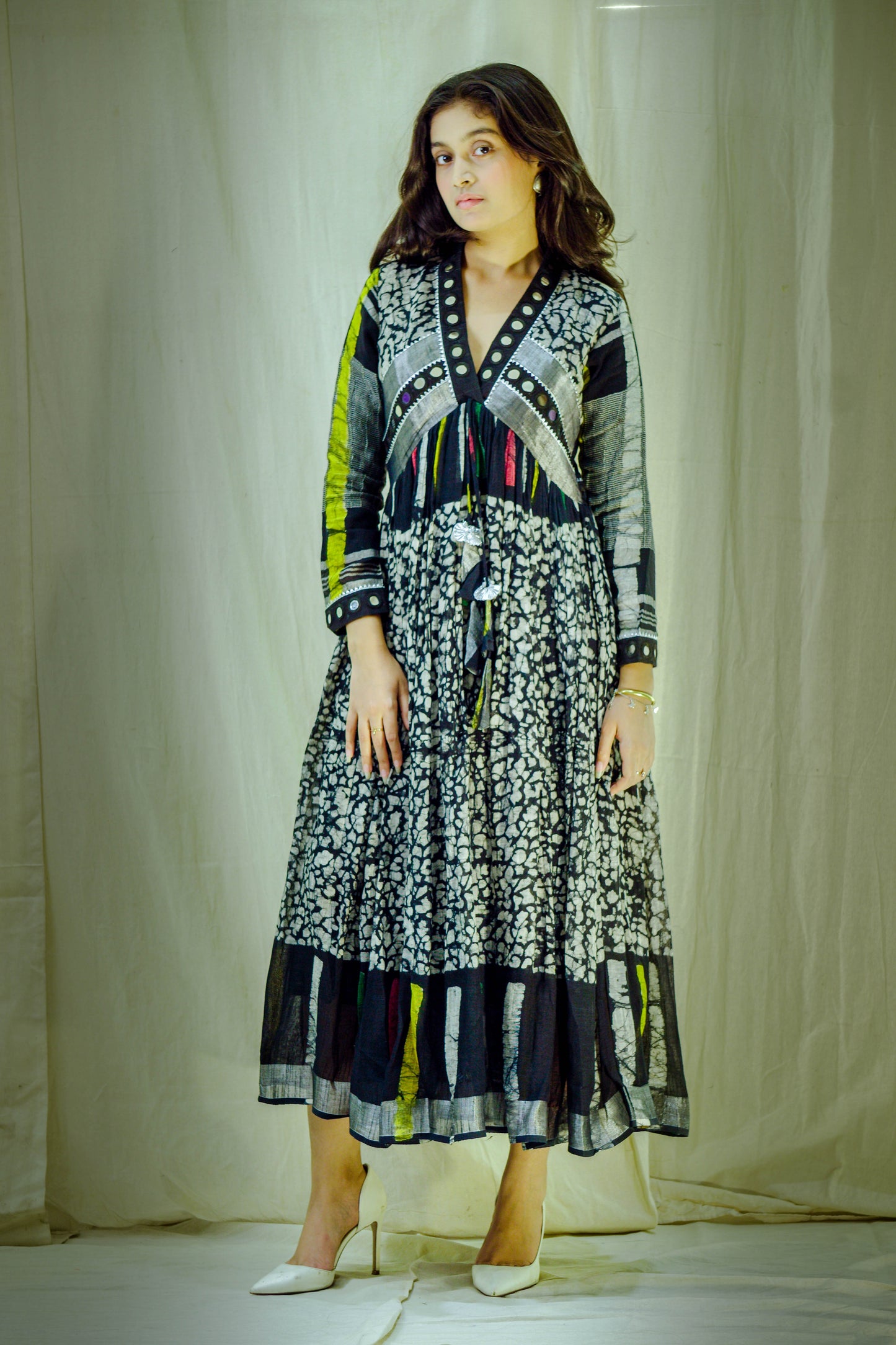 Midnight Garden – Pure Linen Block Print Dress