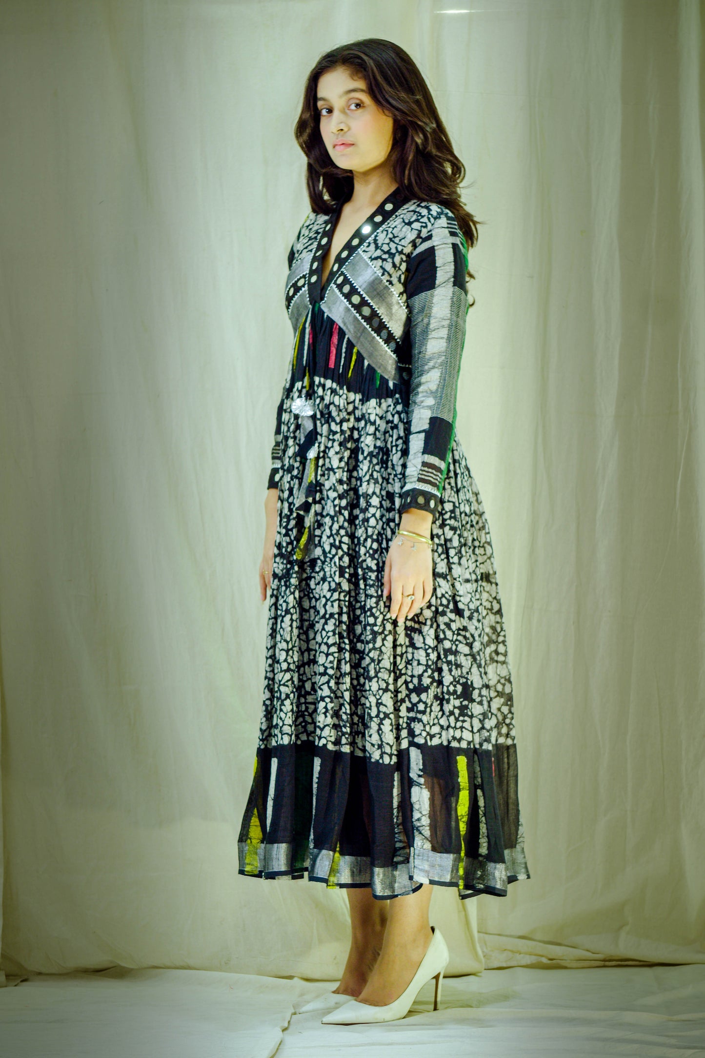 Midnight Garden – Pure Linen Block Print Dress