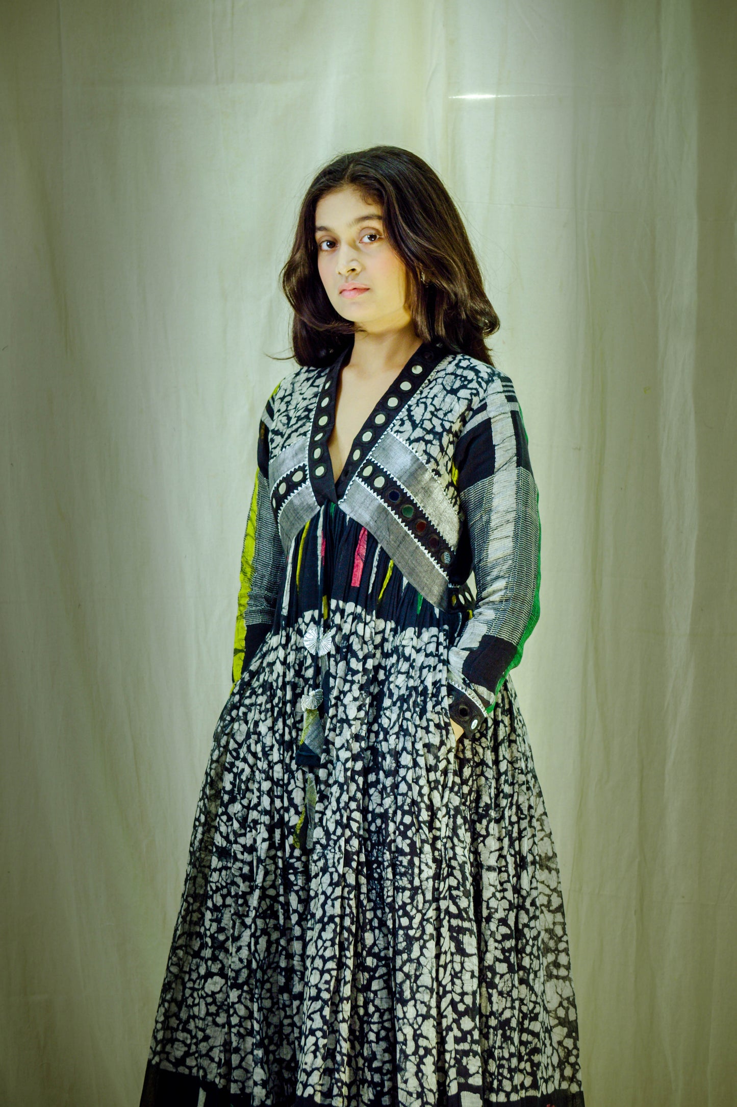 Midnight Garden – Pure Linen Block Print Dress