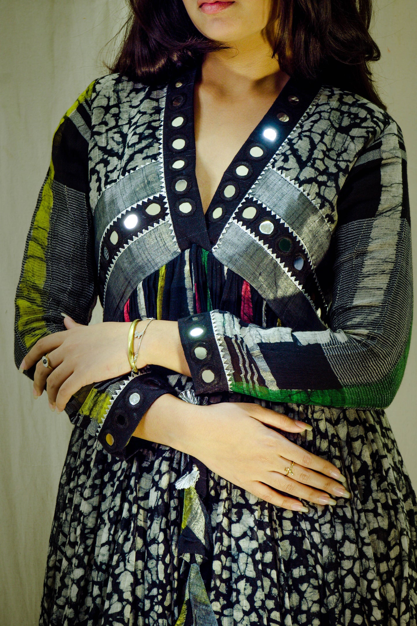 Midnight Garden – Pure Linen Block Print Dress